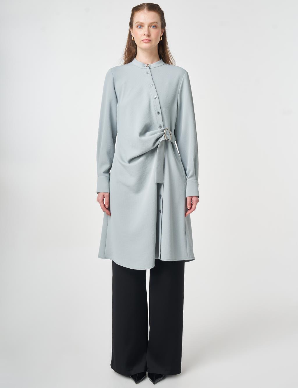 Çapraz Düğmeli Uzun Tunik Gri