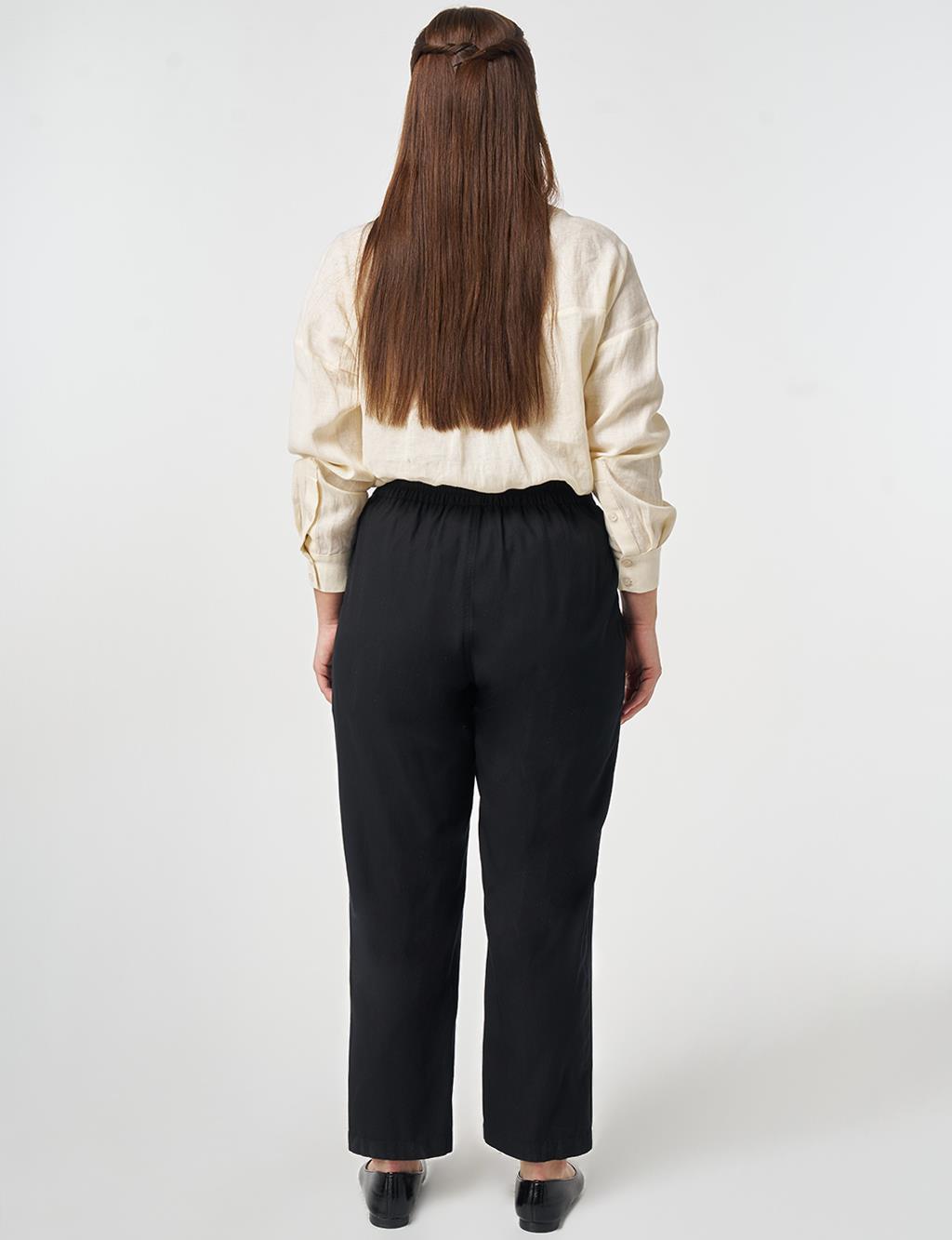 Button Detail Lyocell Cotton Trousers Black