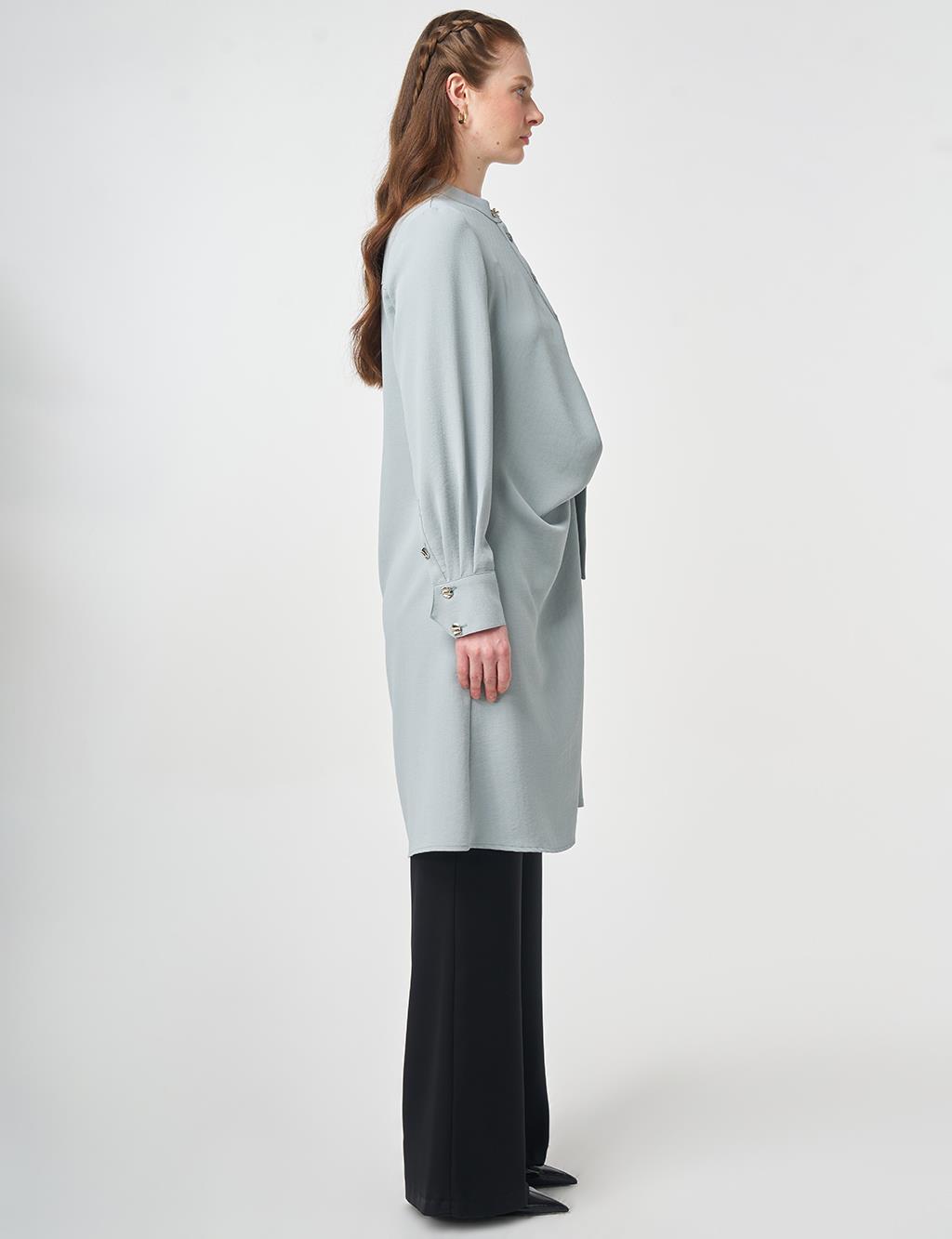 Çapraz Düğmeli Uzun Tunik Gri