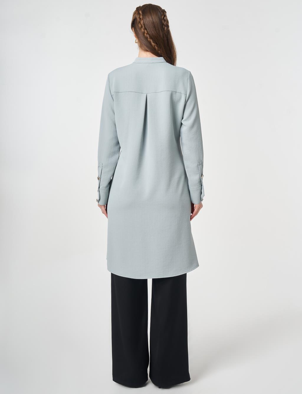 Çapraz Düğmeli Uzun Tunik Gri