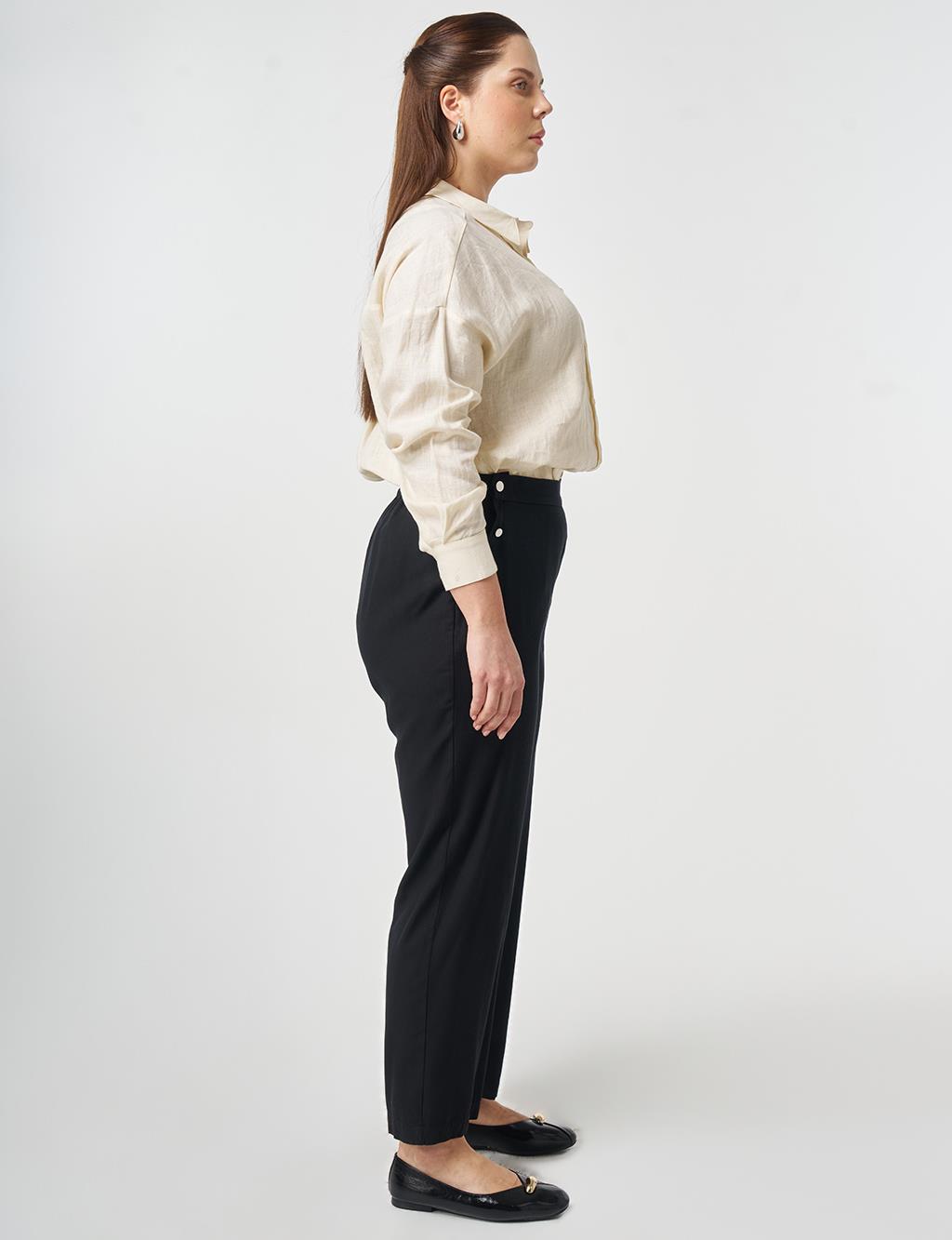 Button Detail Lyocell Cotton Trousers Black