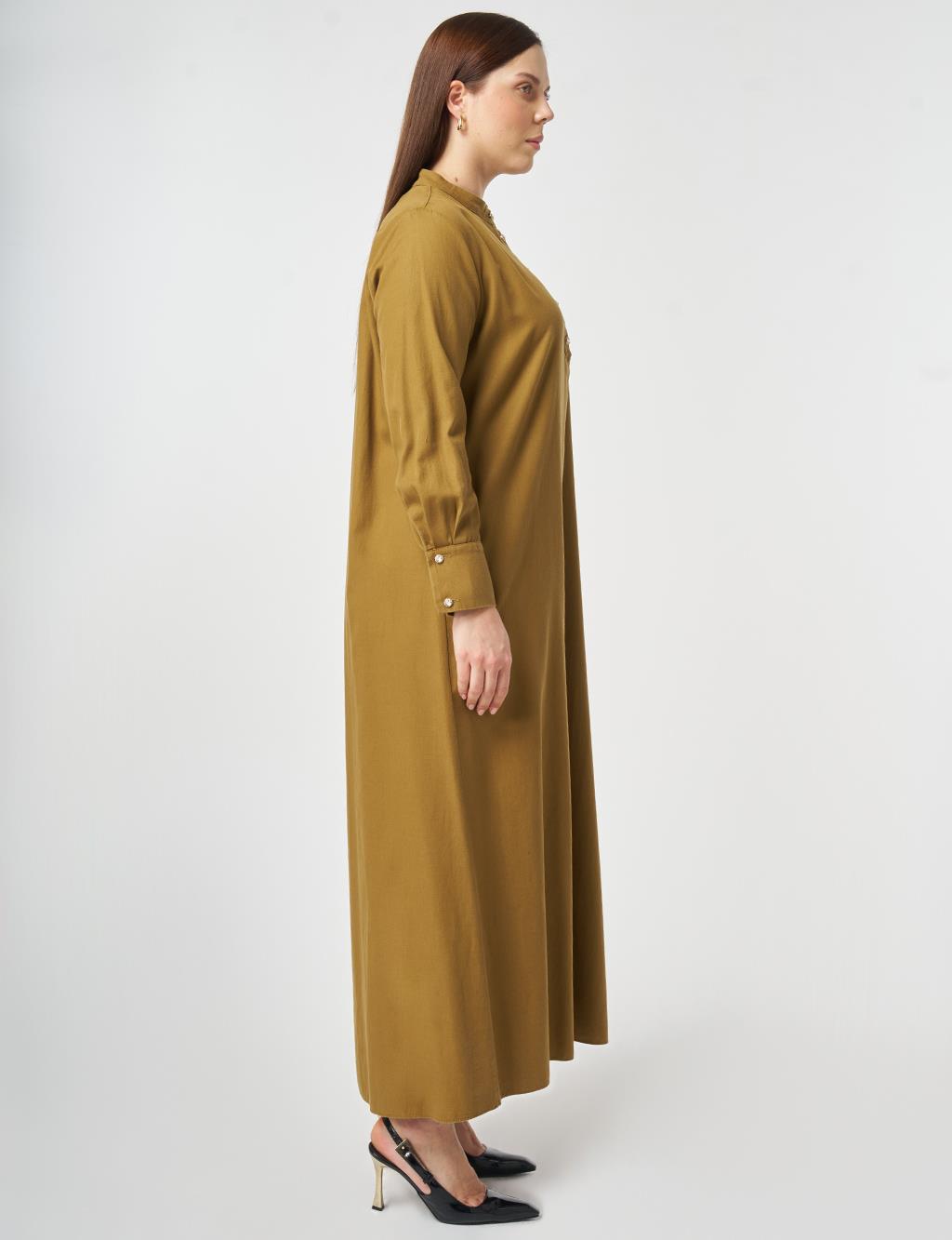 Mandarin Collar Lyocell Cotton Dress Dark Olive