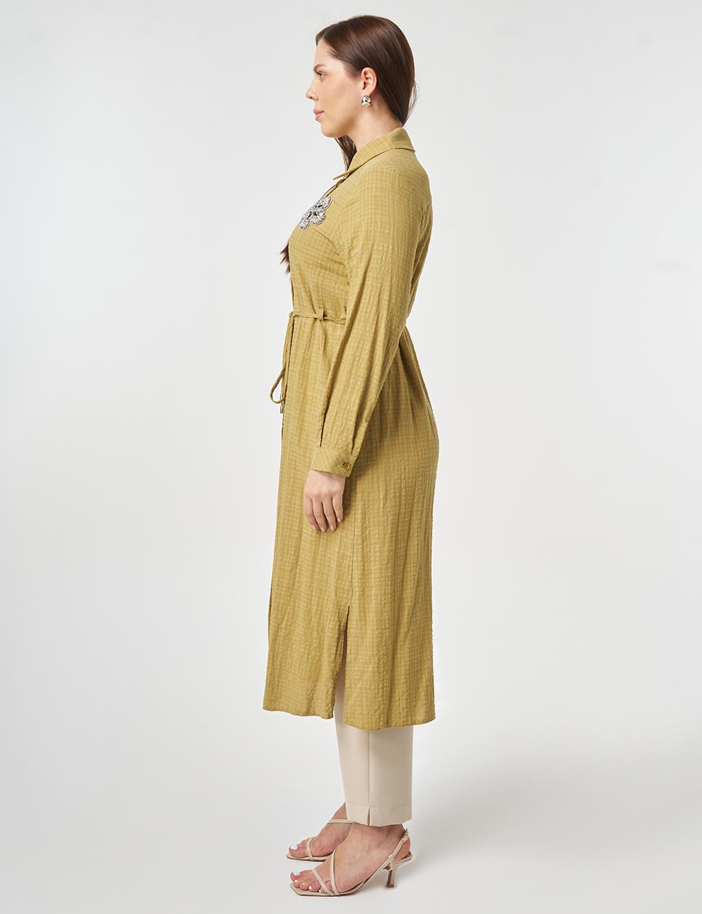 Embroidered Textured Tunic Olive Green