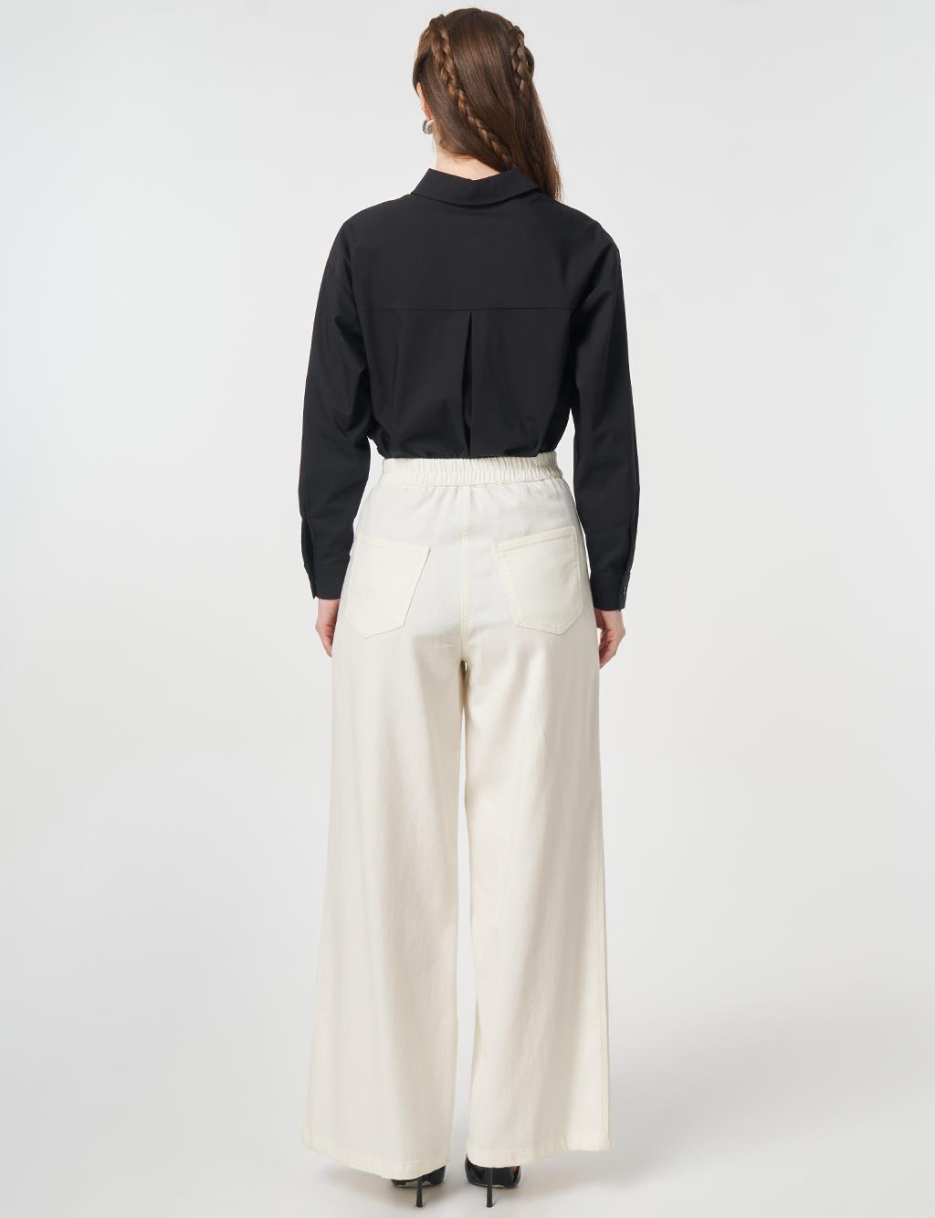 Wide Leg Non-Denim Trousers Ecru