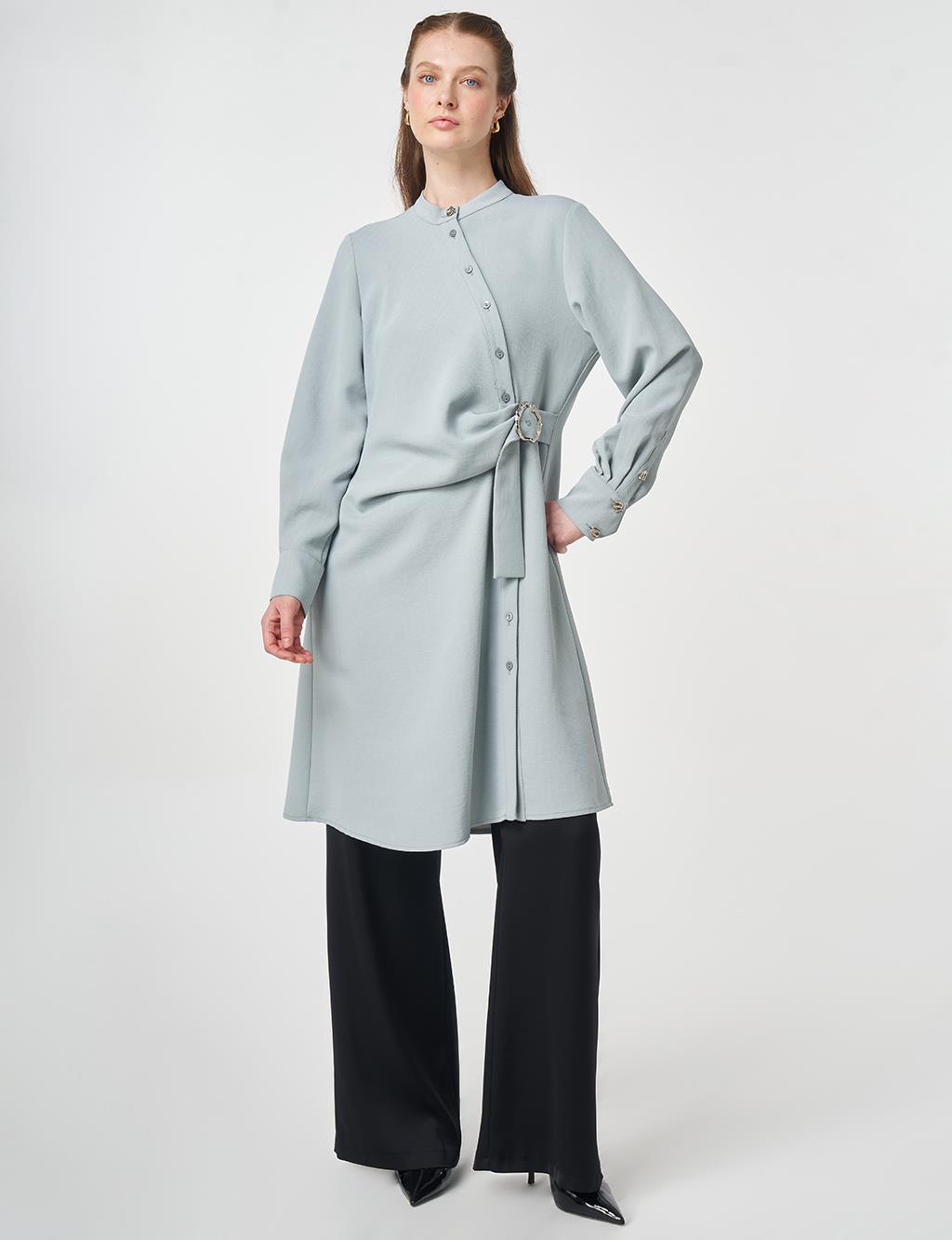 Çapraz Düğmeli Uzun Tunik Gri