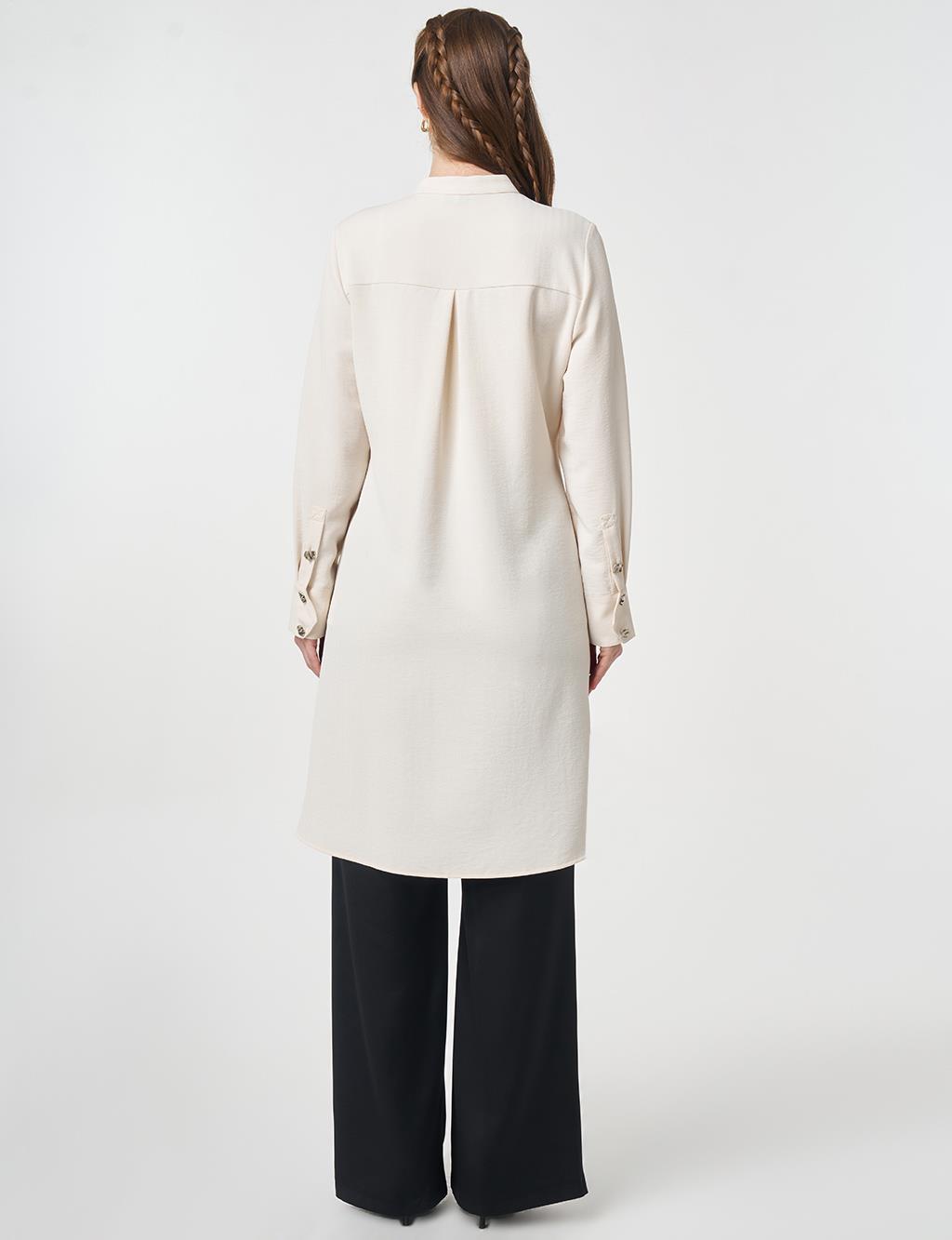 Cross-Buttoned Long Tunic Cream
