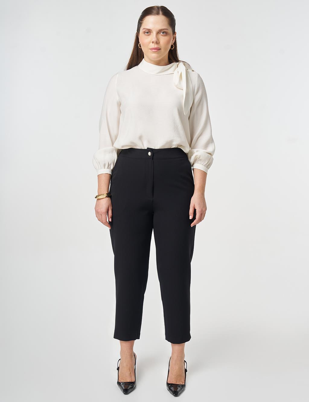 Elastic Waist Slim Leg Pants Black