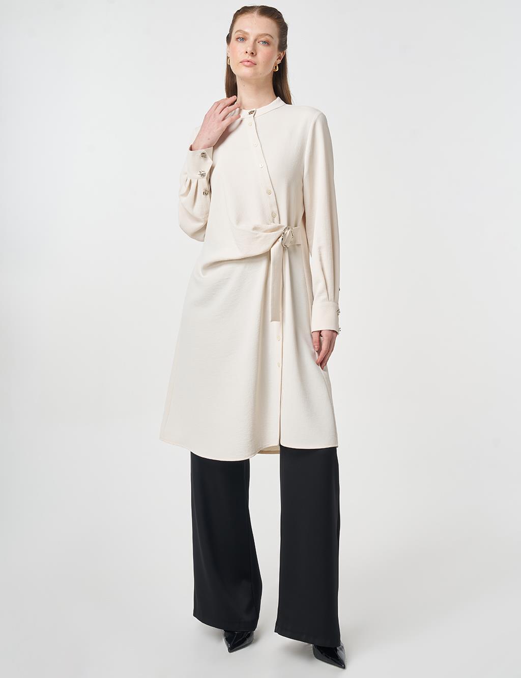 Cross-Buttoned Long Tunic Cream