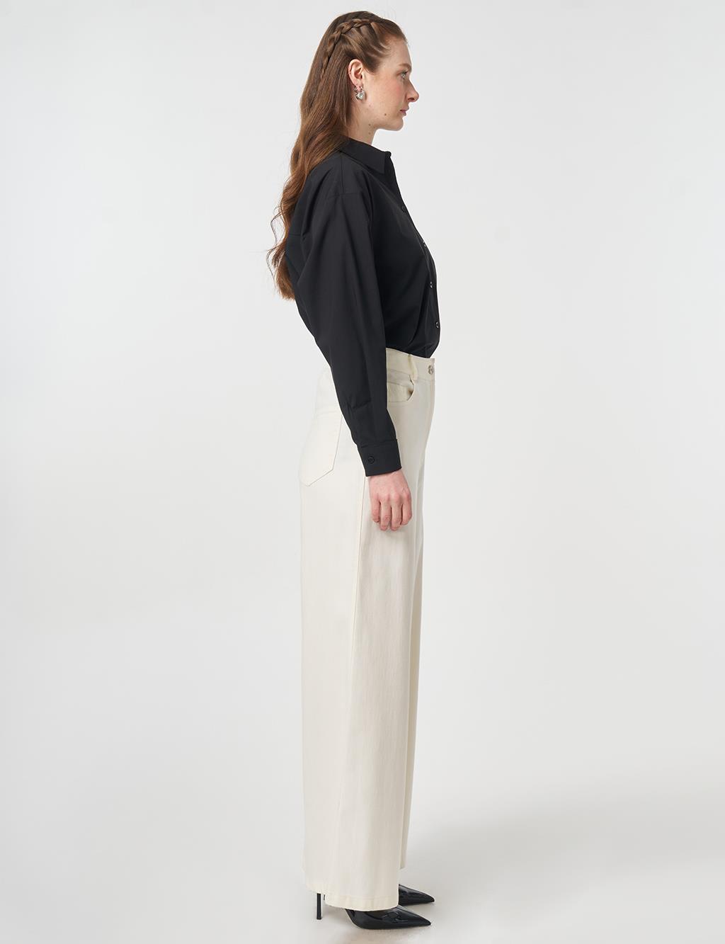 Wide Leg Non-Denim Trousers Ecru