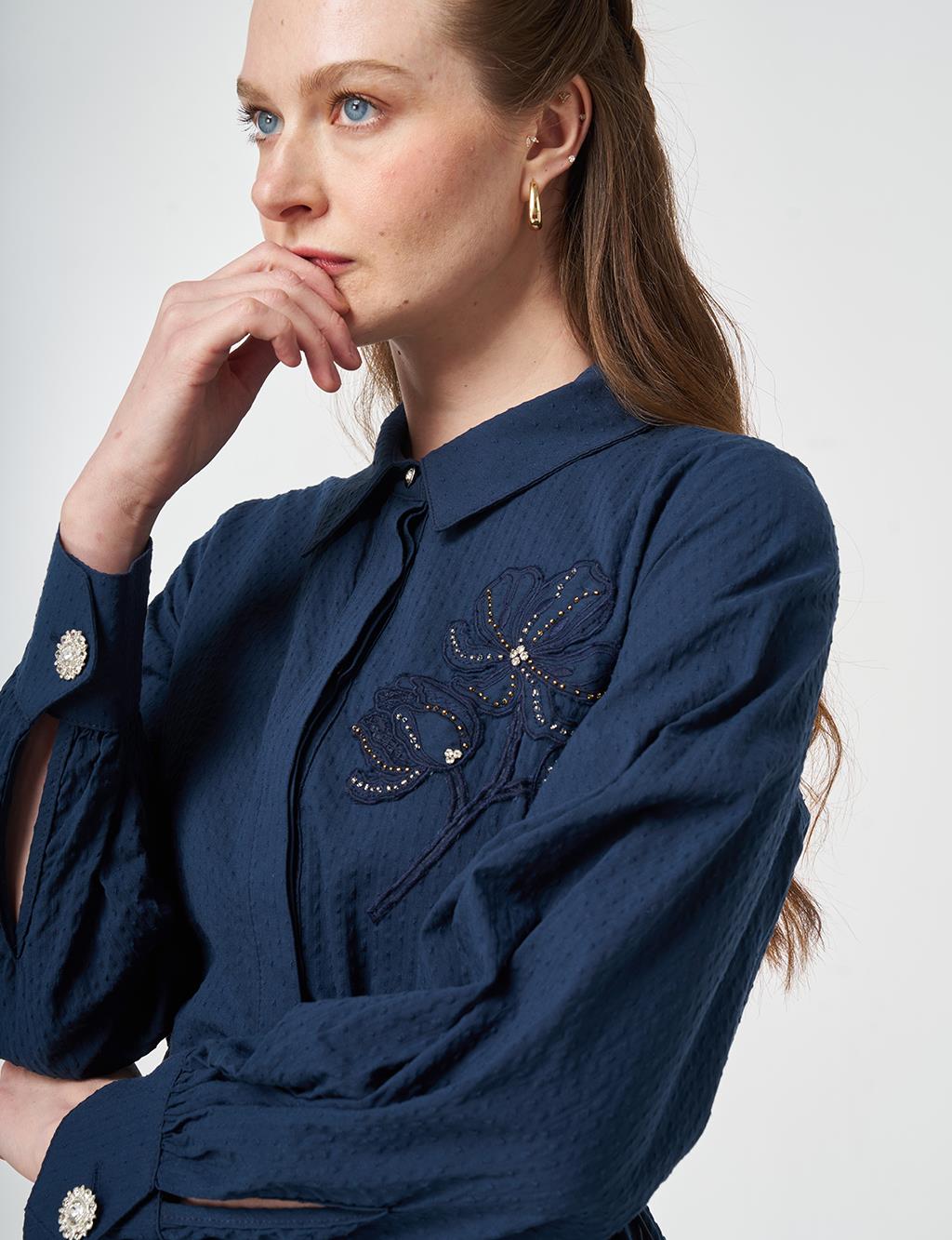 Textured Shirt Dress Dark Navy