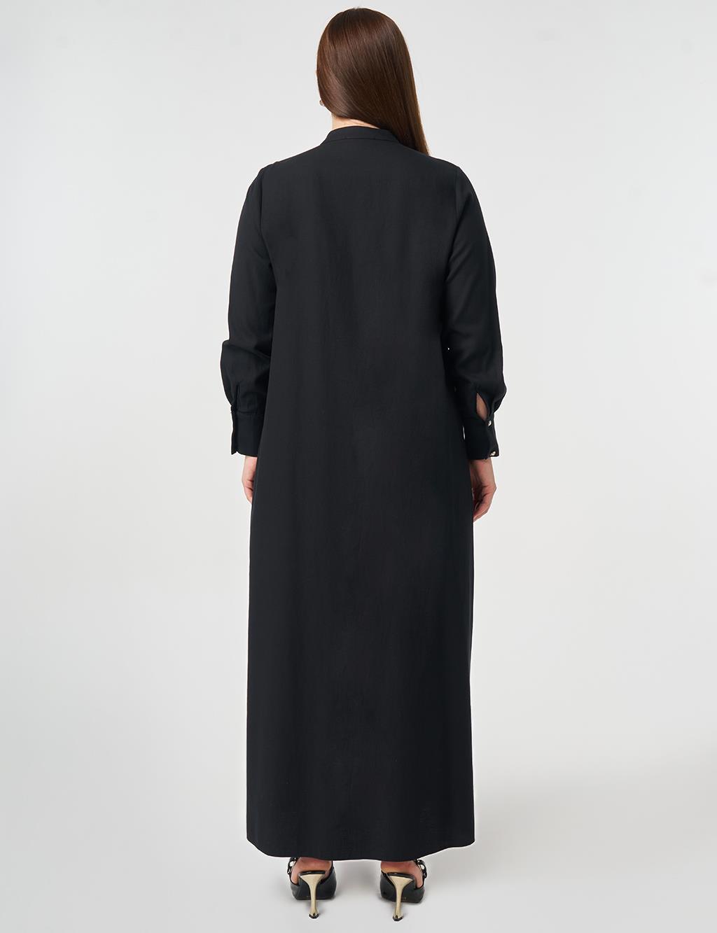 Mandarin Collar Lyocell Cotton Dress Black