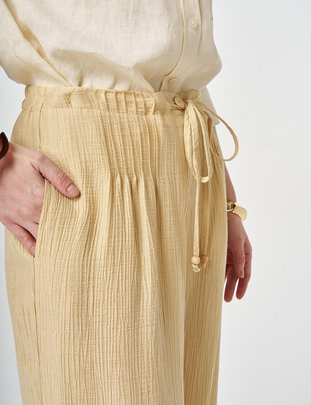 Wide Leg Crinkle Trousers Light Yellow