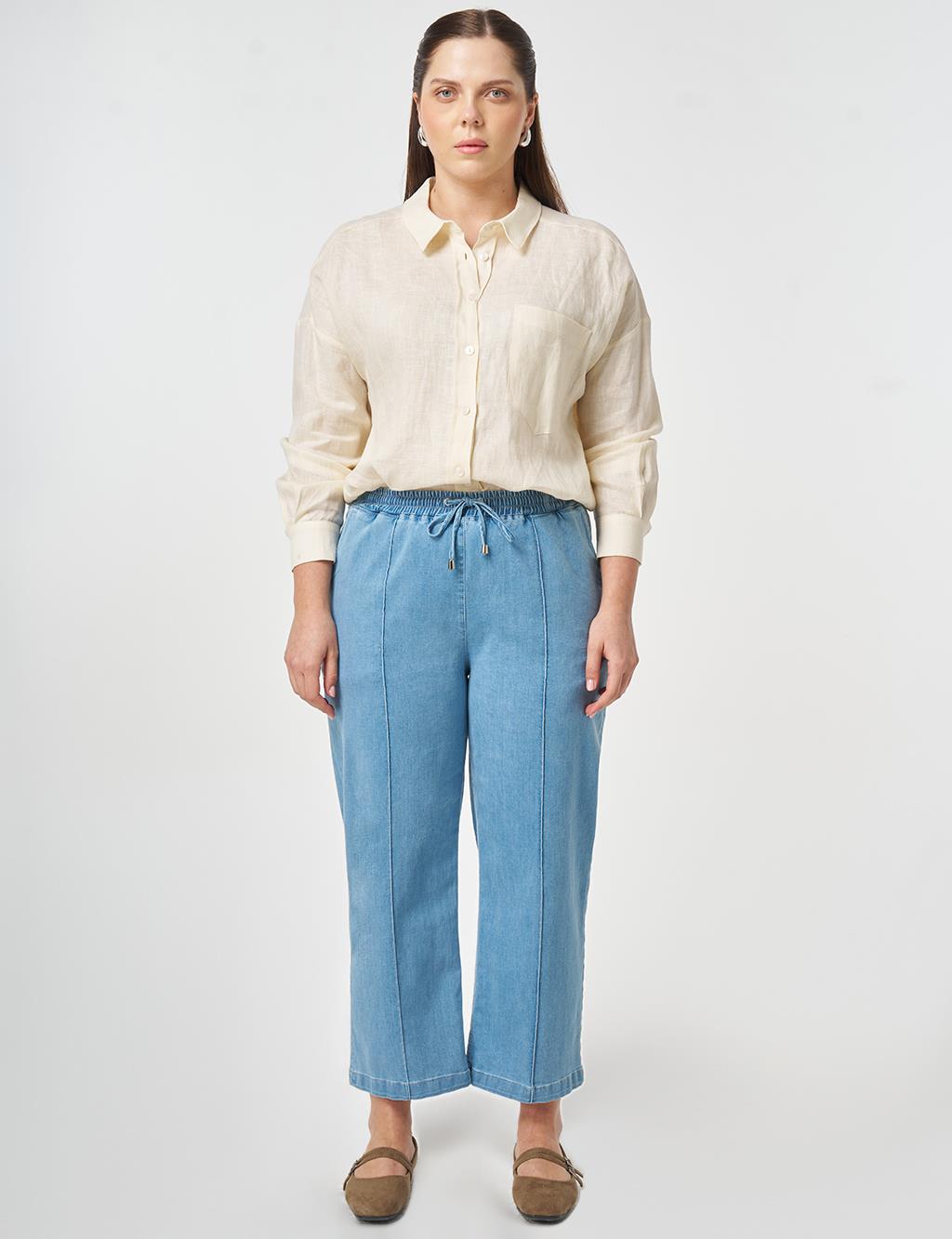 Washed Seamed Chima Pants Blue