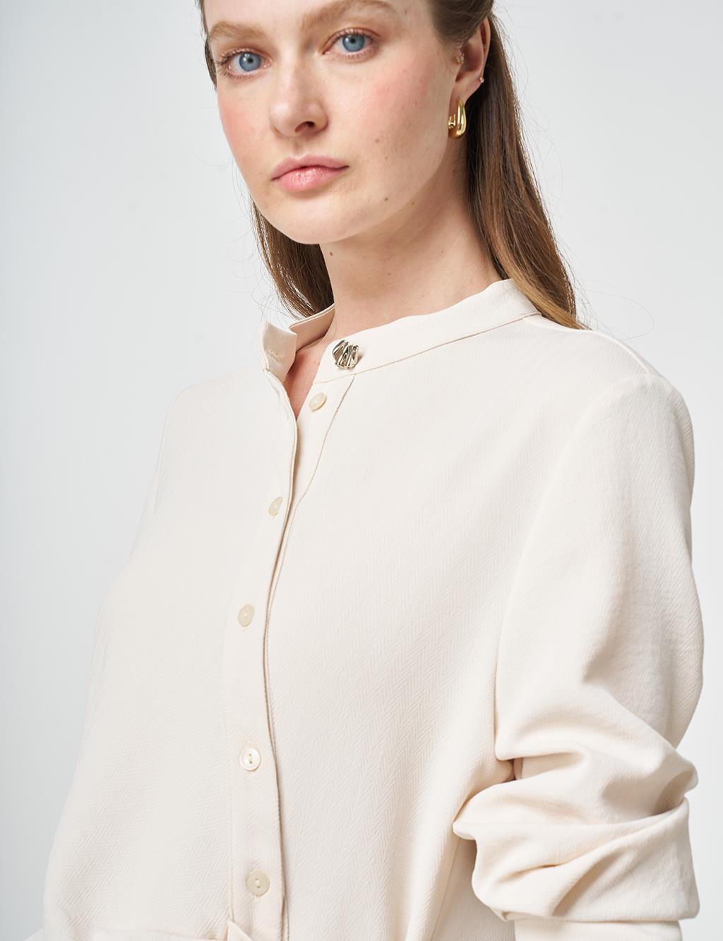 Cross-Buttoned Long Tunic Cream