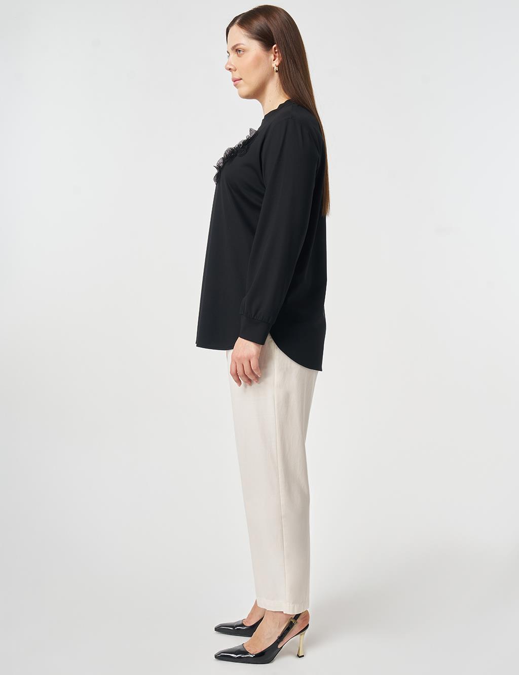 Mesh Trimmed Knitted Tunic Black