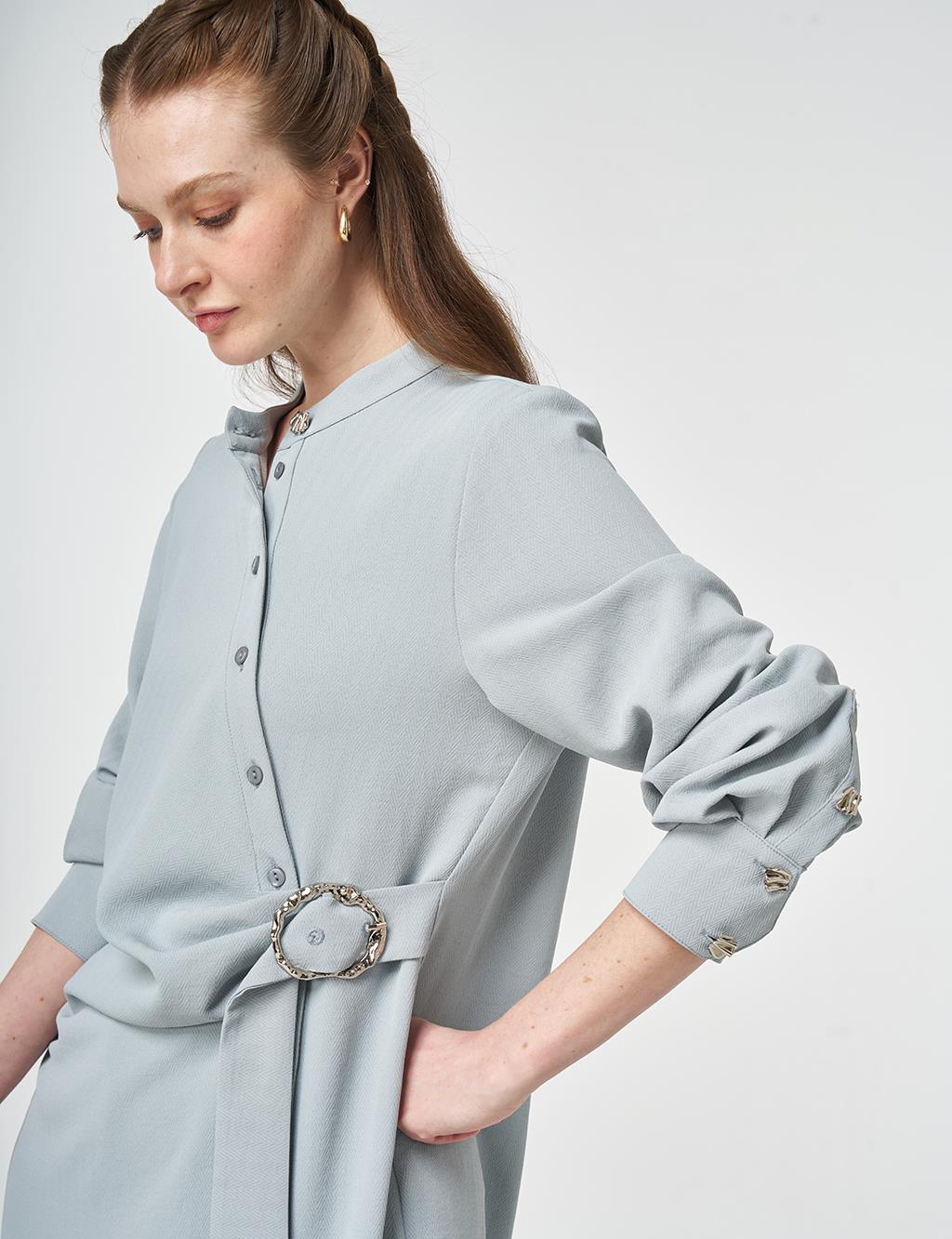 Çapraz Düğmeli Uzun Tunik Gri