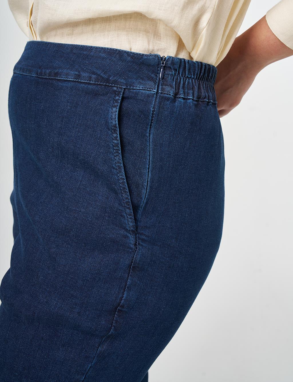 Elastic Waist Washed Denim Pants Indigo