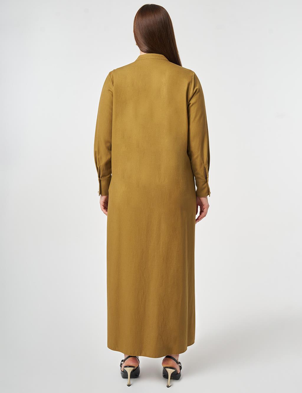 Mandarin Collar Lyocell Cotton Dress Dark Olive