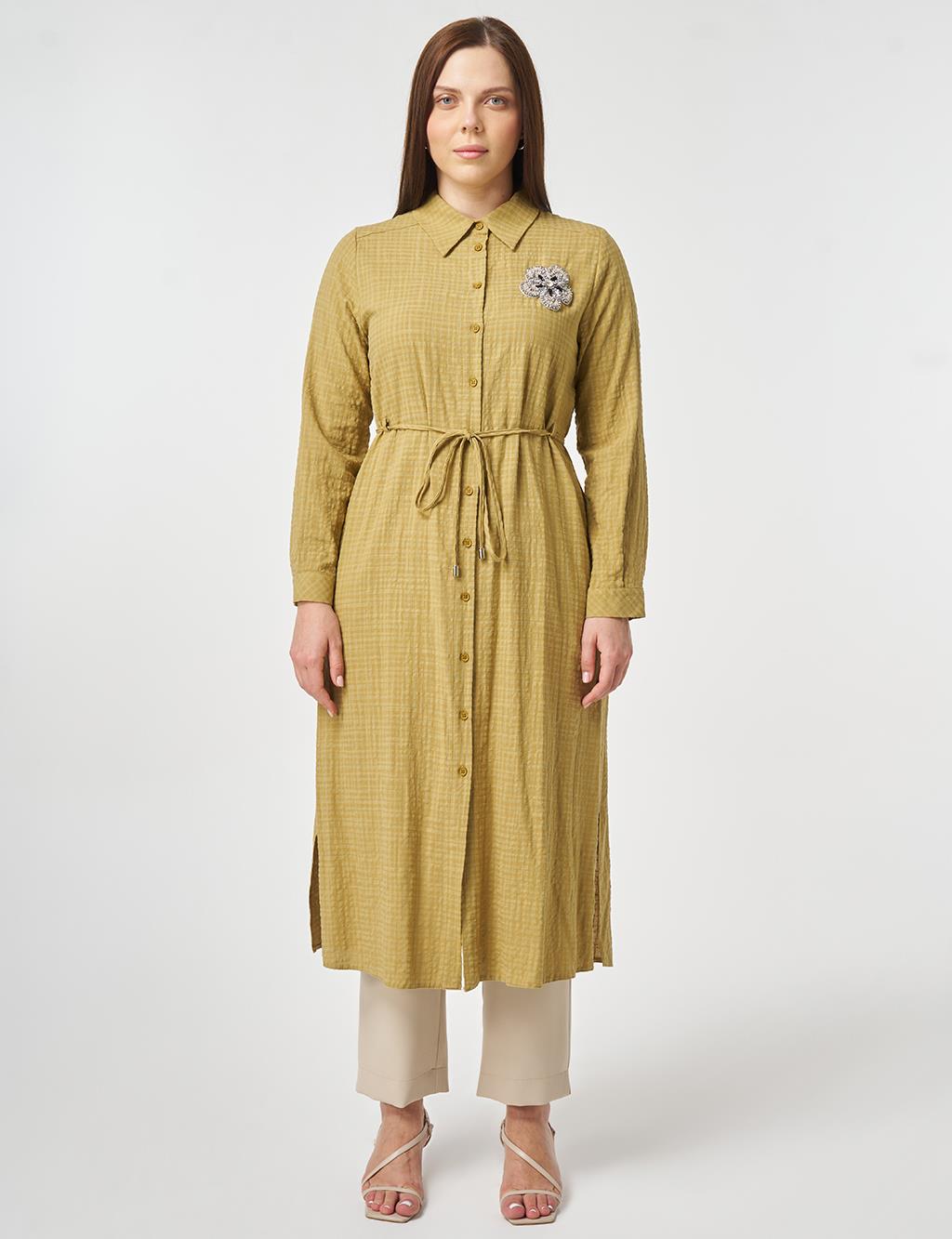 Embroidered Textured Tunic Olive Green
