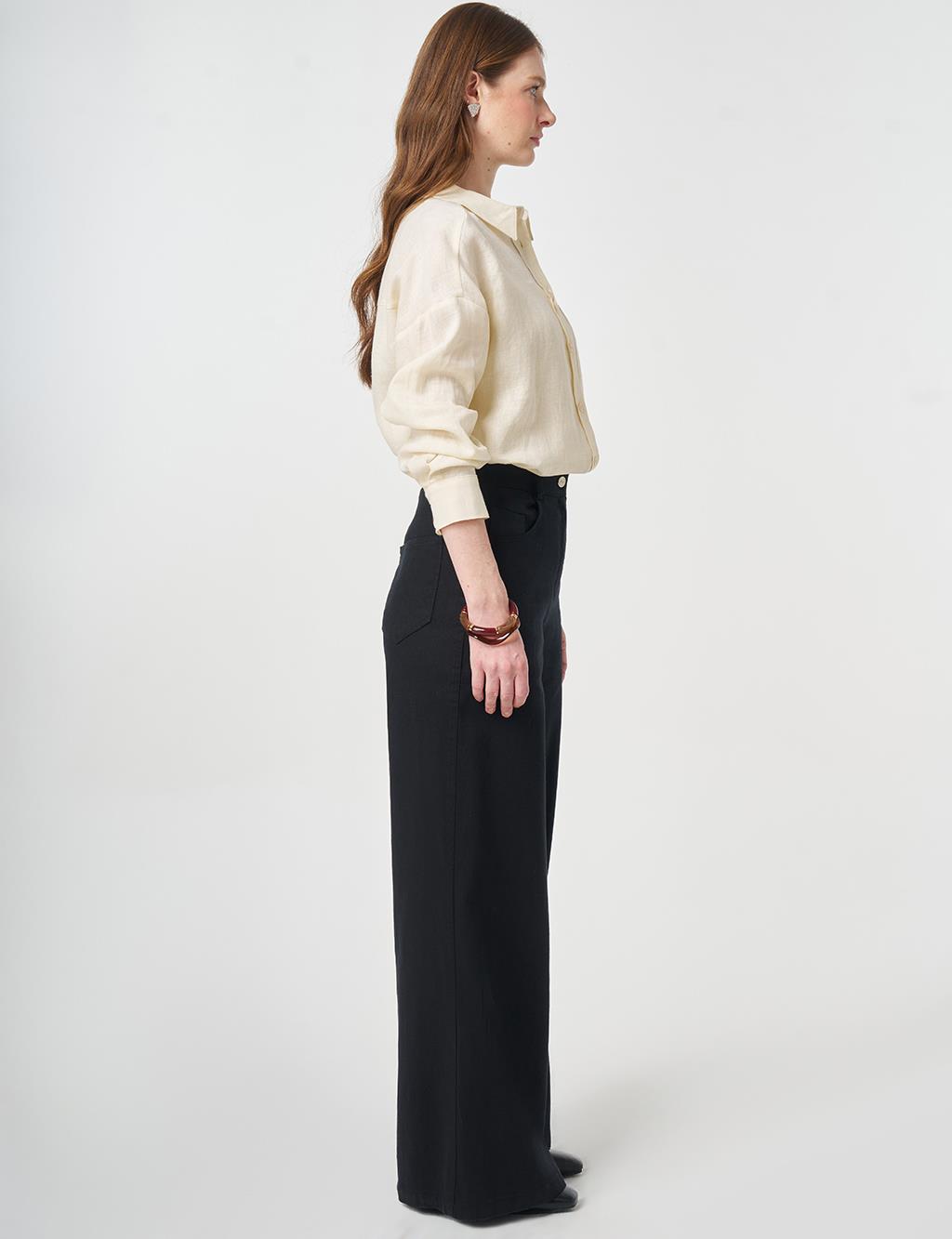 Wide Leg Non-Denim Trousers Black