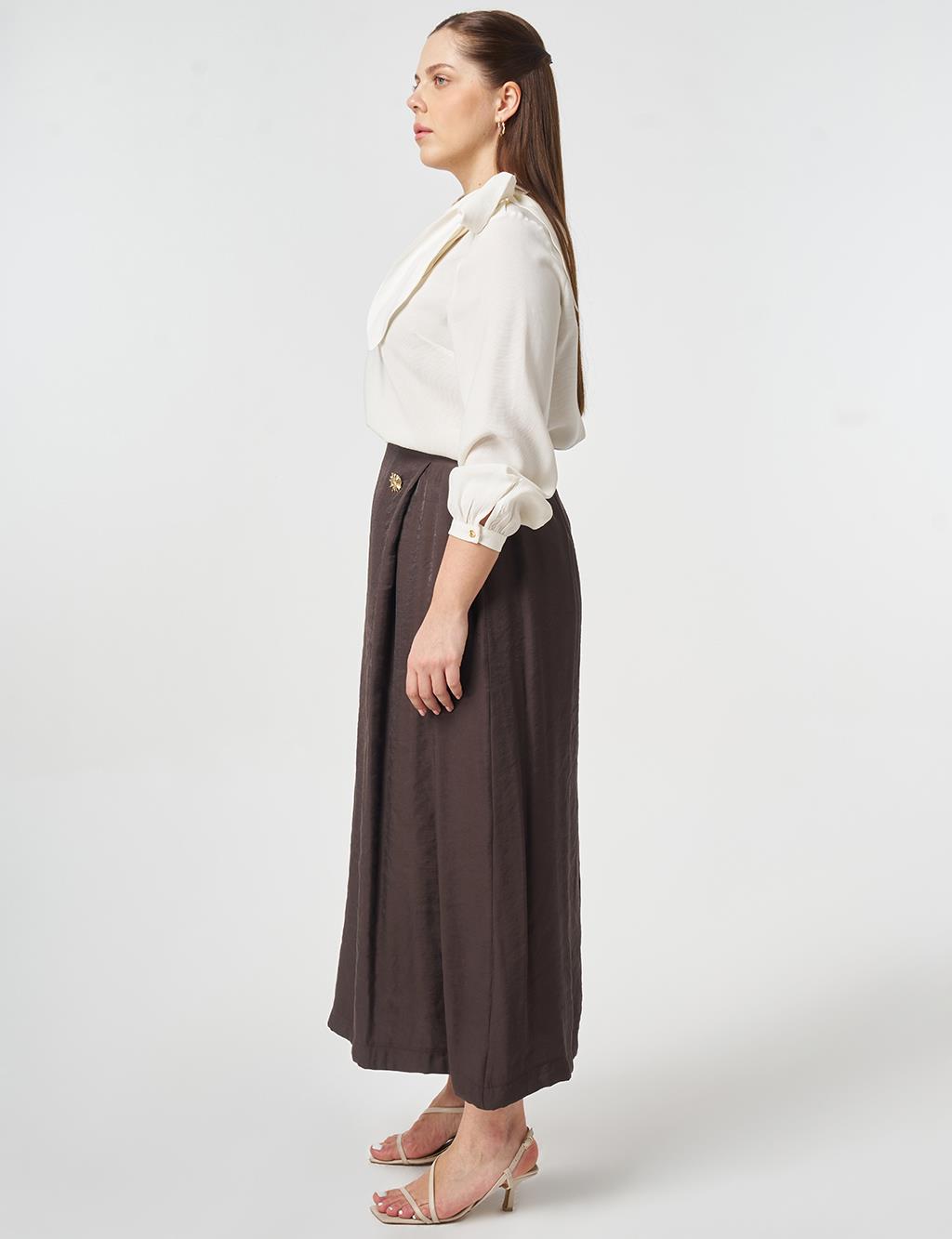 Gold Button Modal Skirt Dark Brown