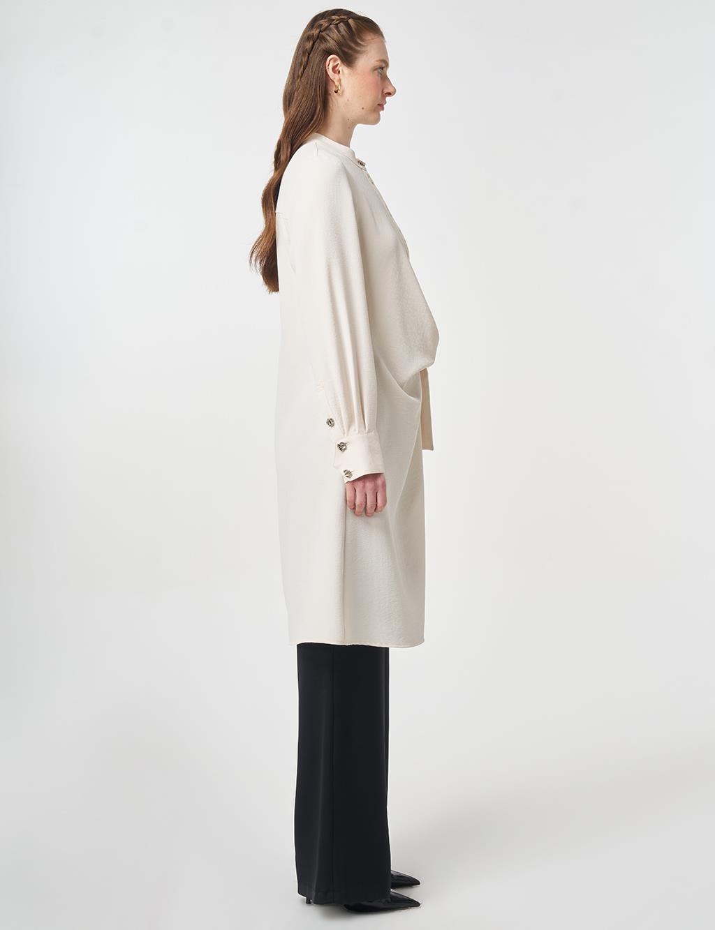 Cross-Buttoned Long Tunic Cream