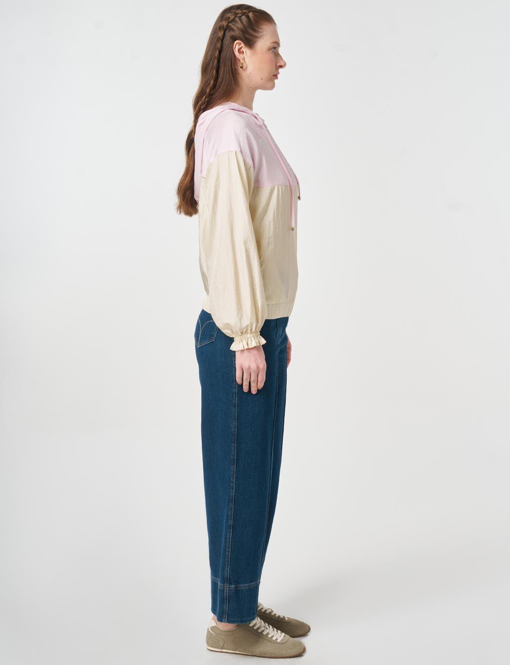 Color Block Hooded Jacket Cream