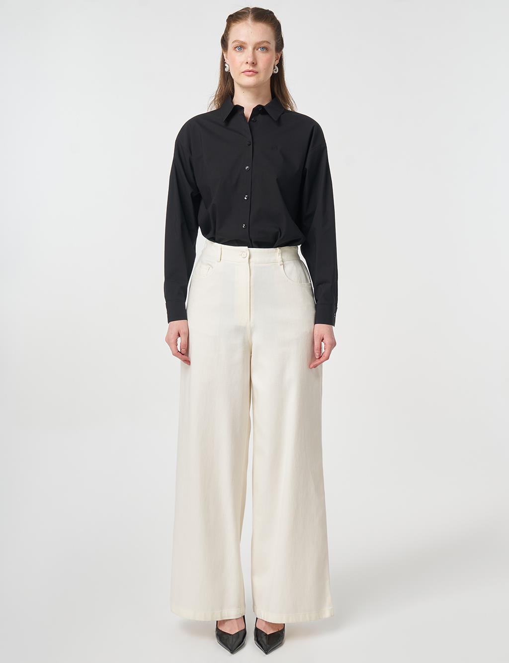 Wide Leg Non-Denim Trousers Ecru
