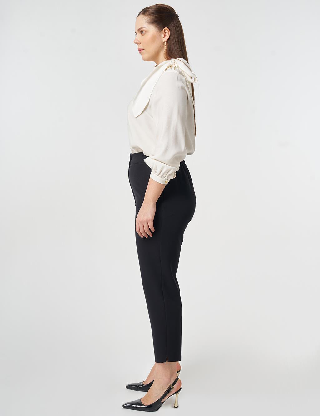 Elastic Waist Slim Leg Pants Black