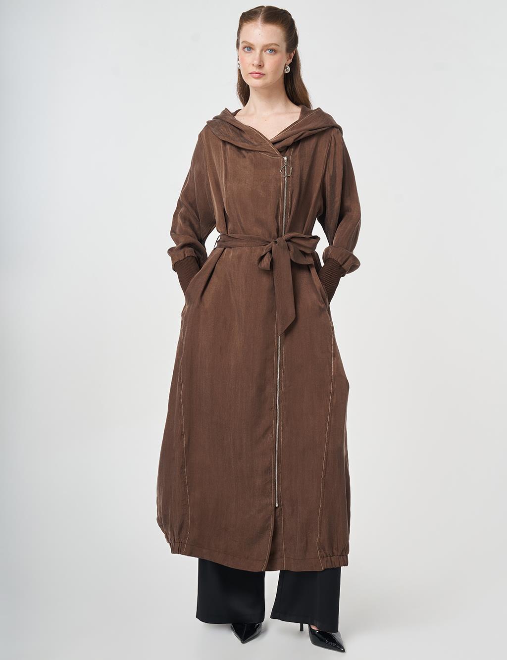 %100 Lyocell Kapüşon Detaylı Giy Çık Çikolata