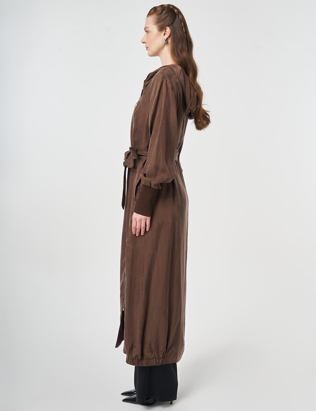 %100 Lyocell Kapüşon Detaylı Giy Çık Çikolata