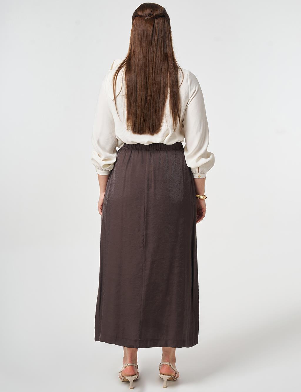 Gold Button Modal Skirt Dark Brown
