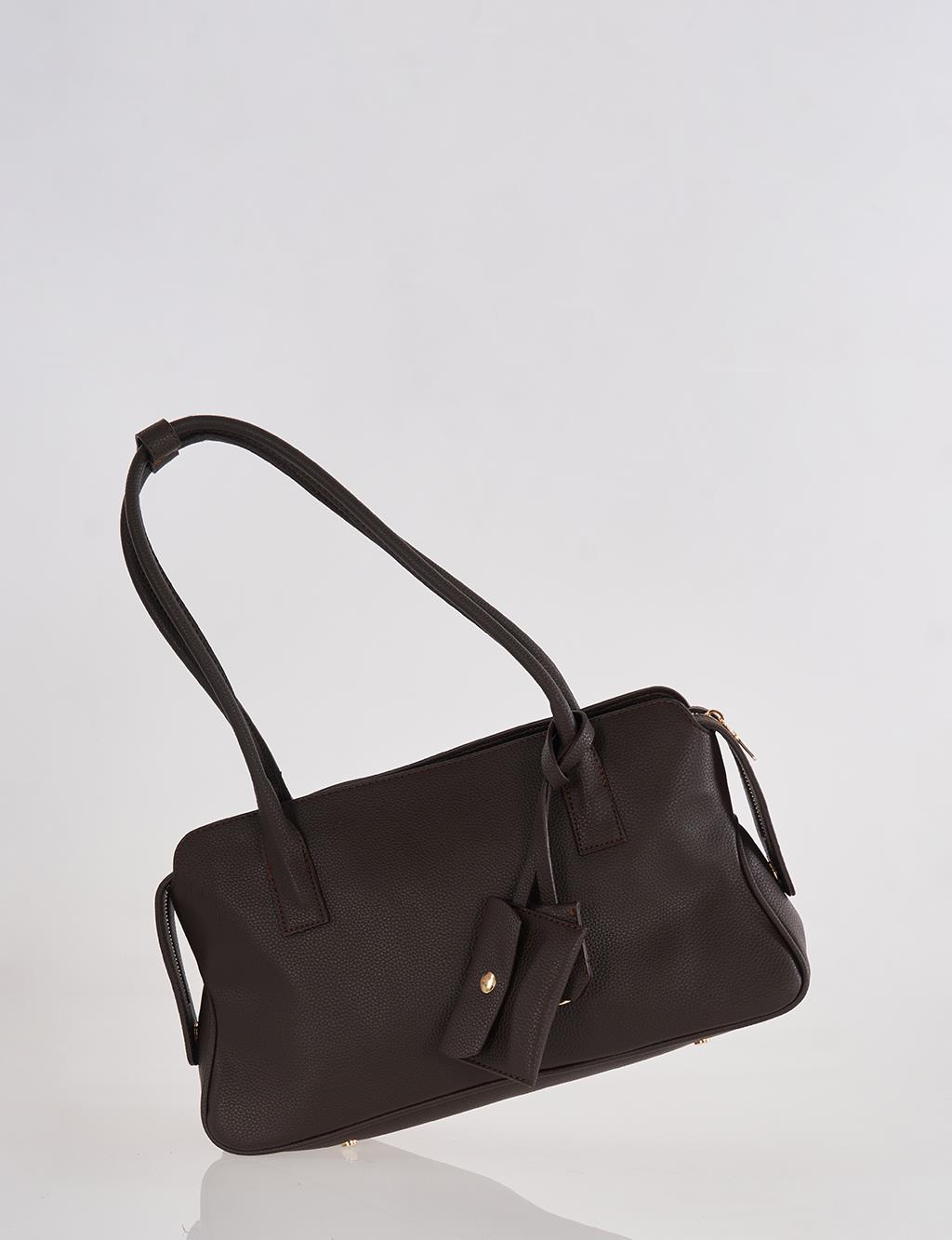 Suni Deri Omuz Çantası Acı Kahve