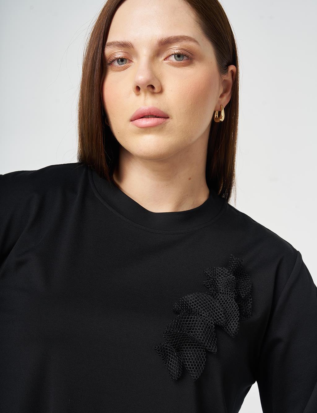 Mesh Trimmed Knitted Tunic Black