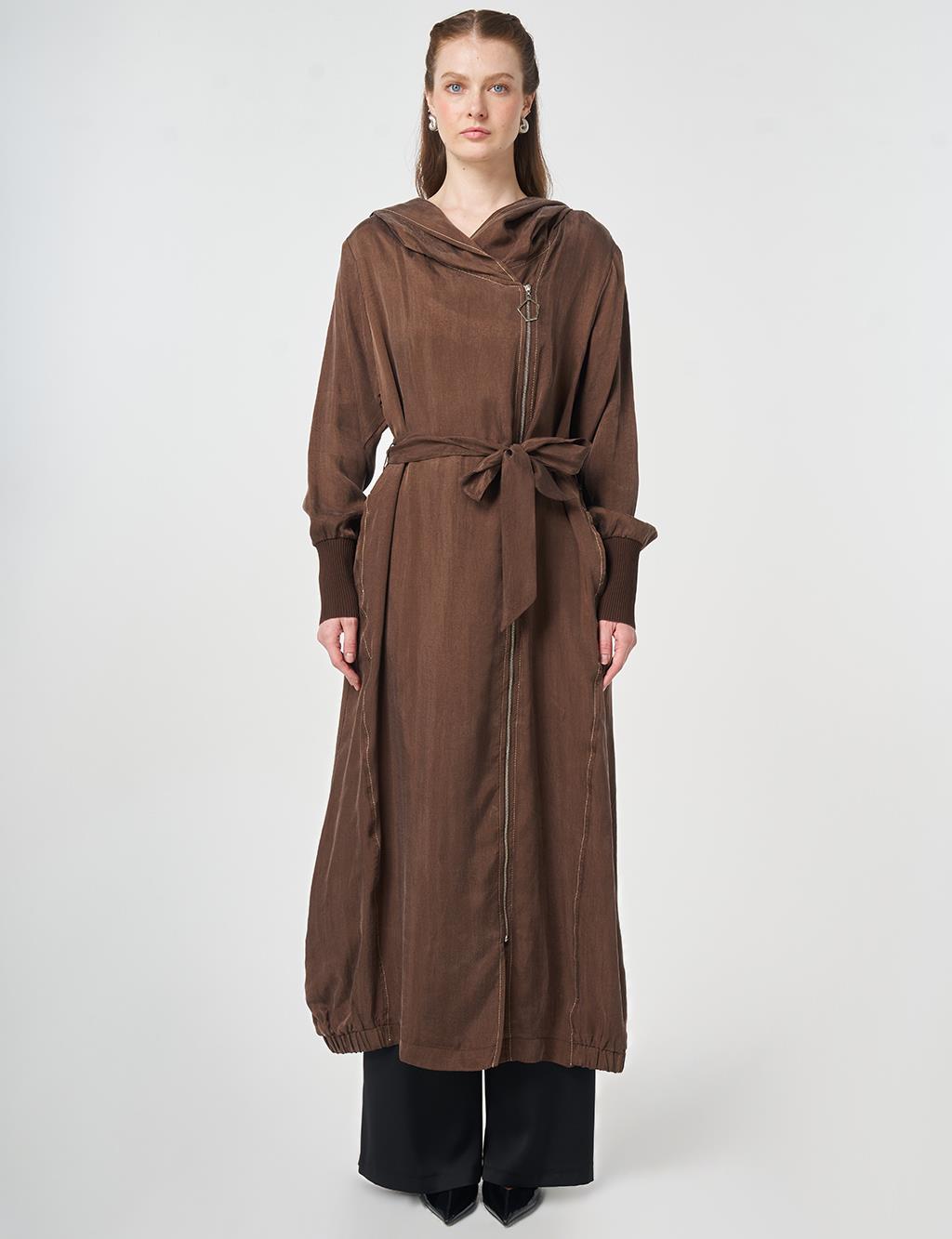 %100 Lyocell Kapüşon Detaylı Giy Çık Çikolata