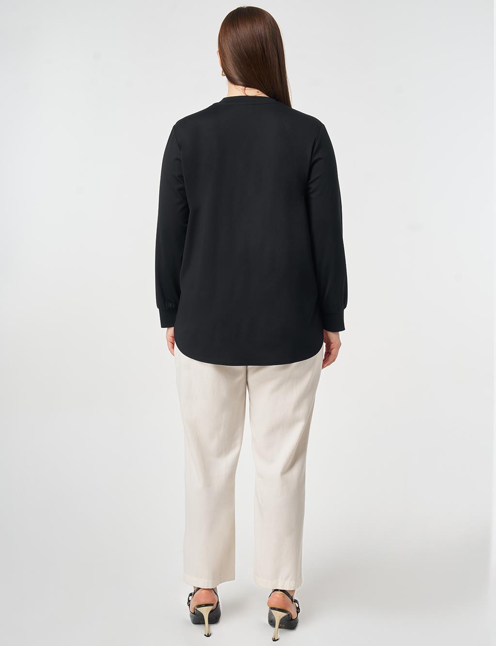 Mesh Trimmed Knitted Tunic Black