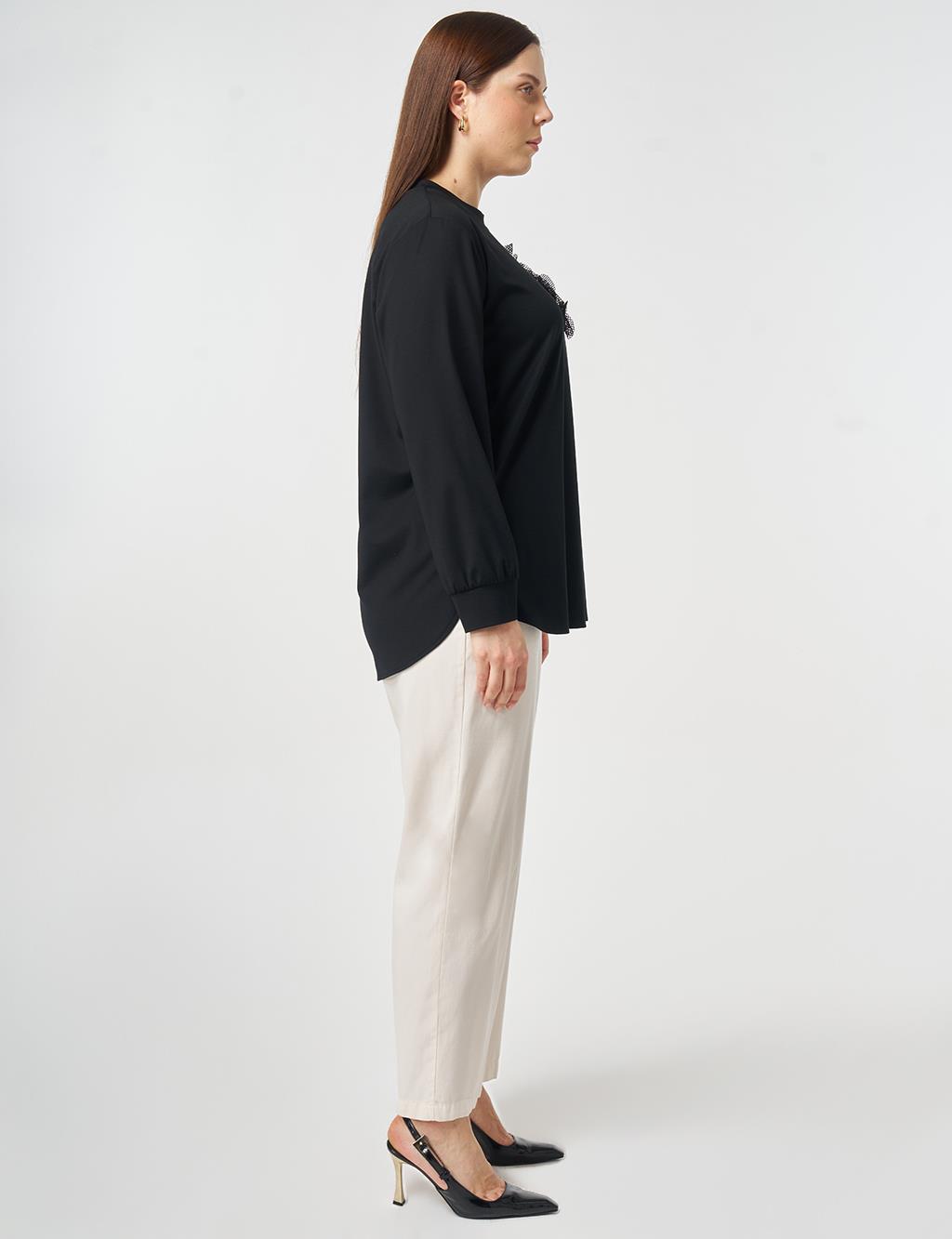 Mesh Trimmed Knitted Tunic Black