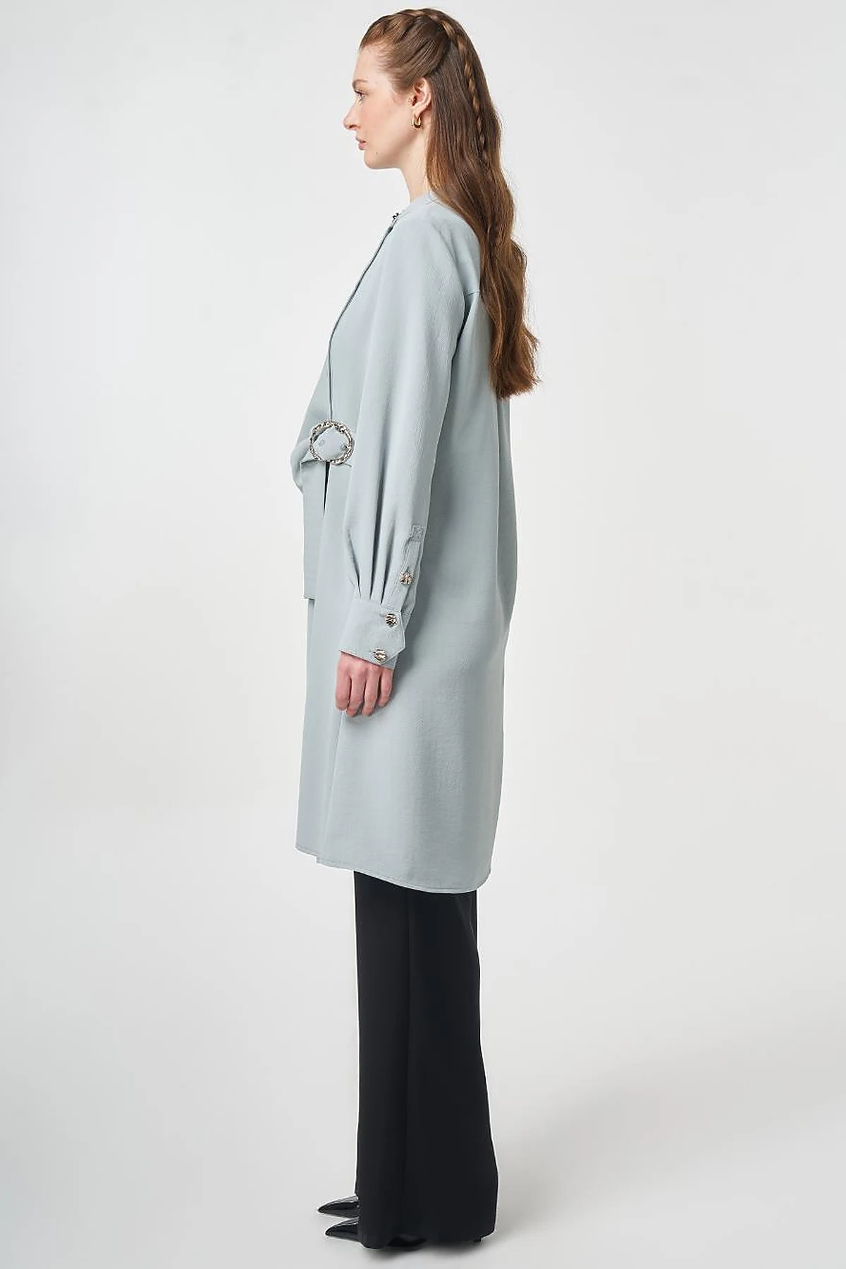 Cross-Buttoned Long Tunic Gray