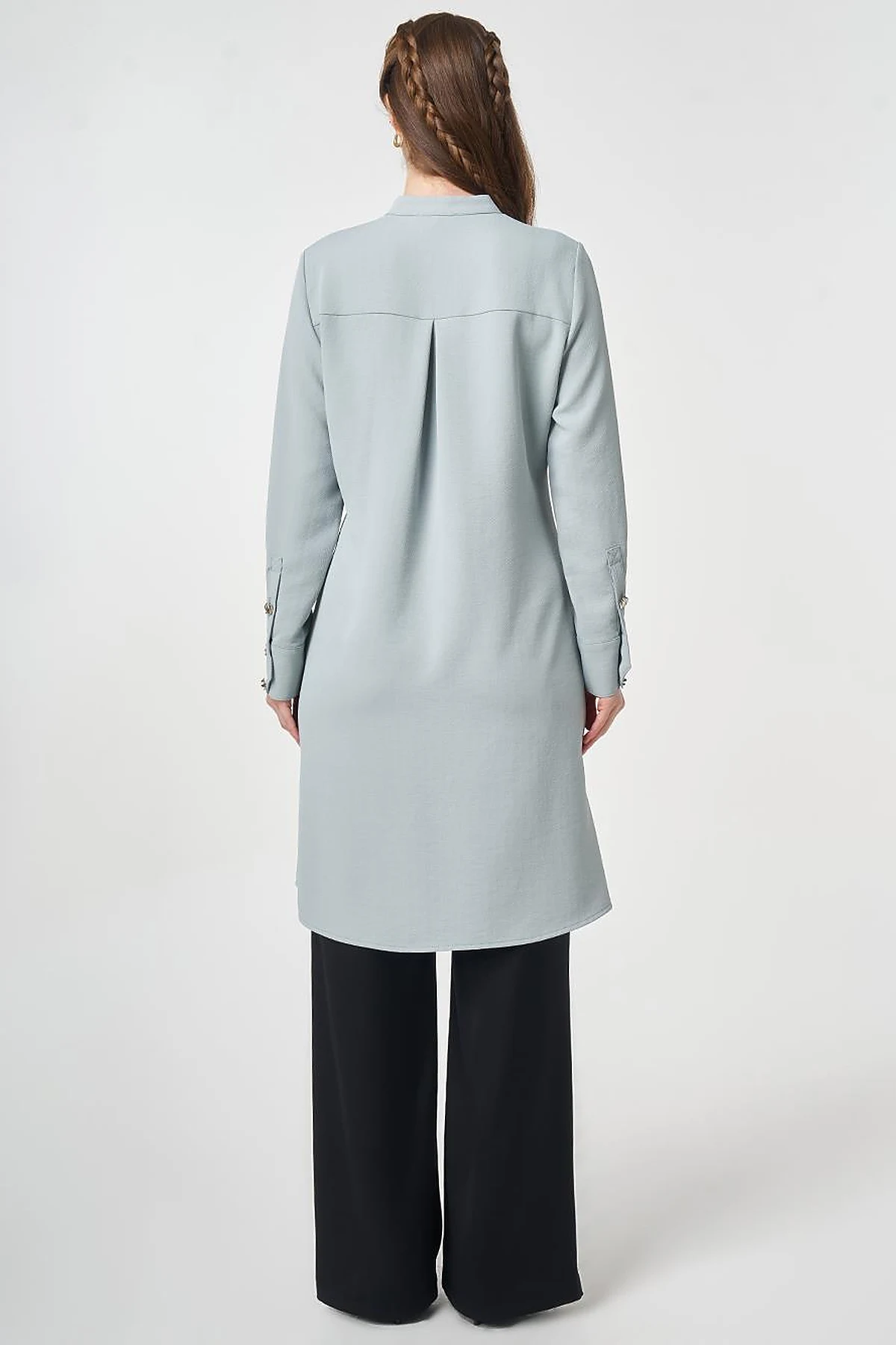 Cross-Buttoned Long Tunic Gray