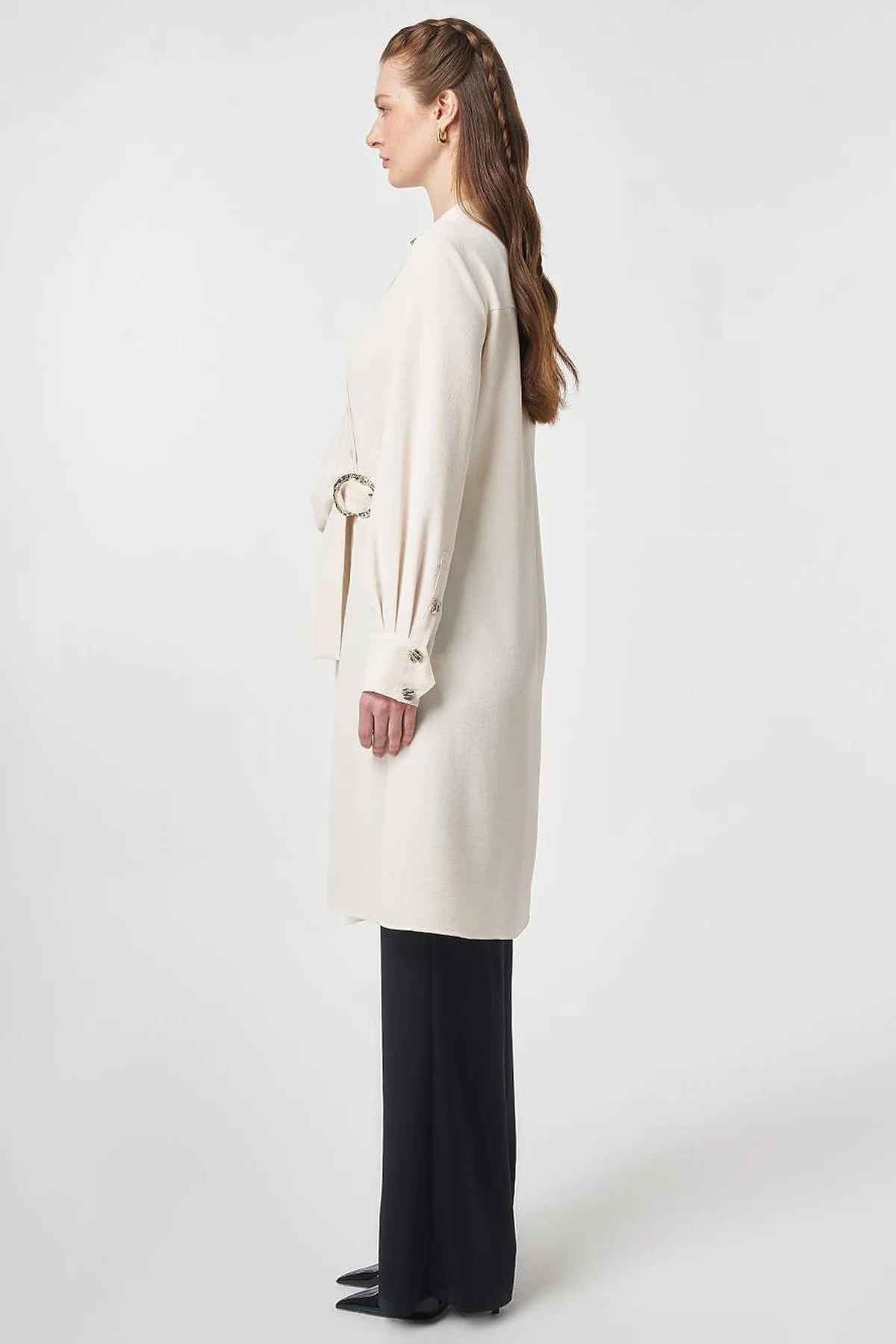 Cross-Buttoned Long Tunic Cream