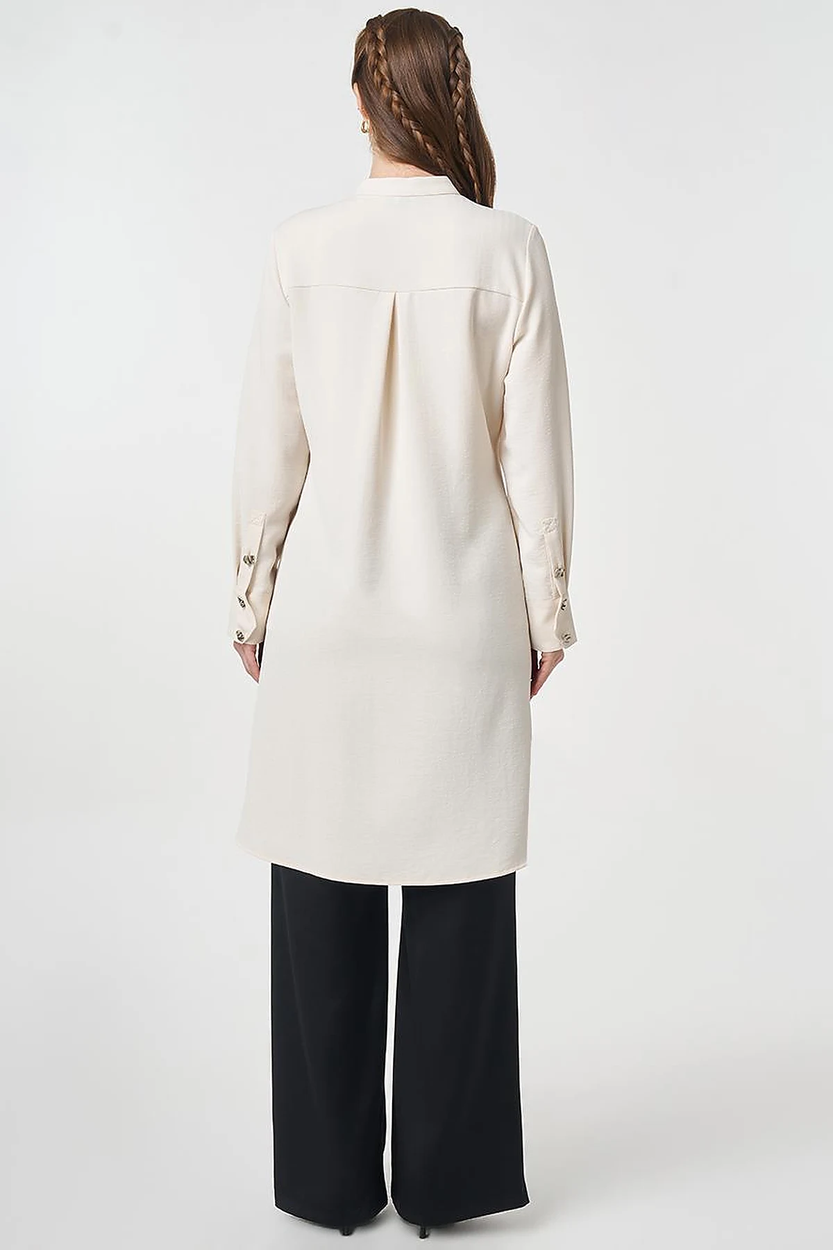 Cross-Buttoned Long Tunic Cream
