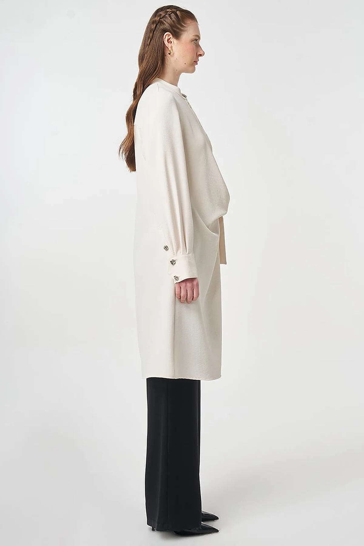 Cross-Buttoned Long Tunic Cream