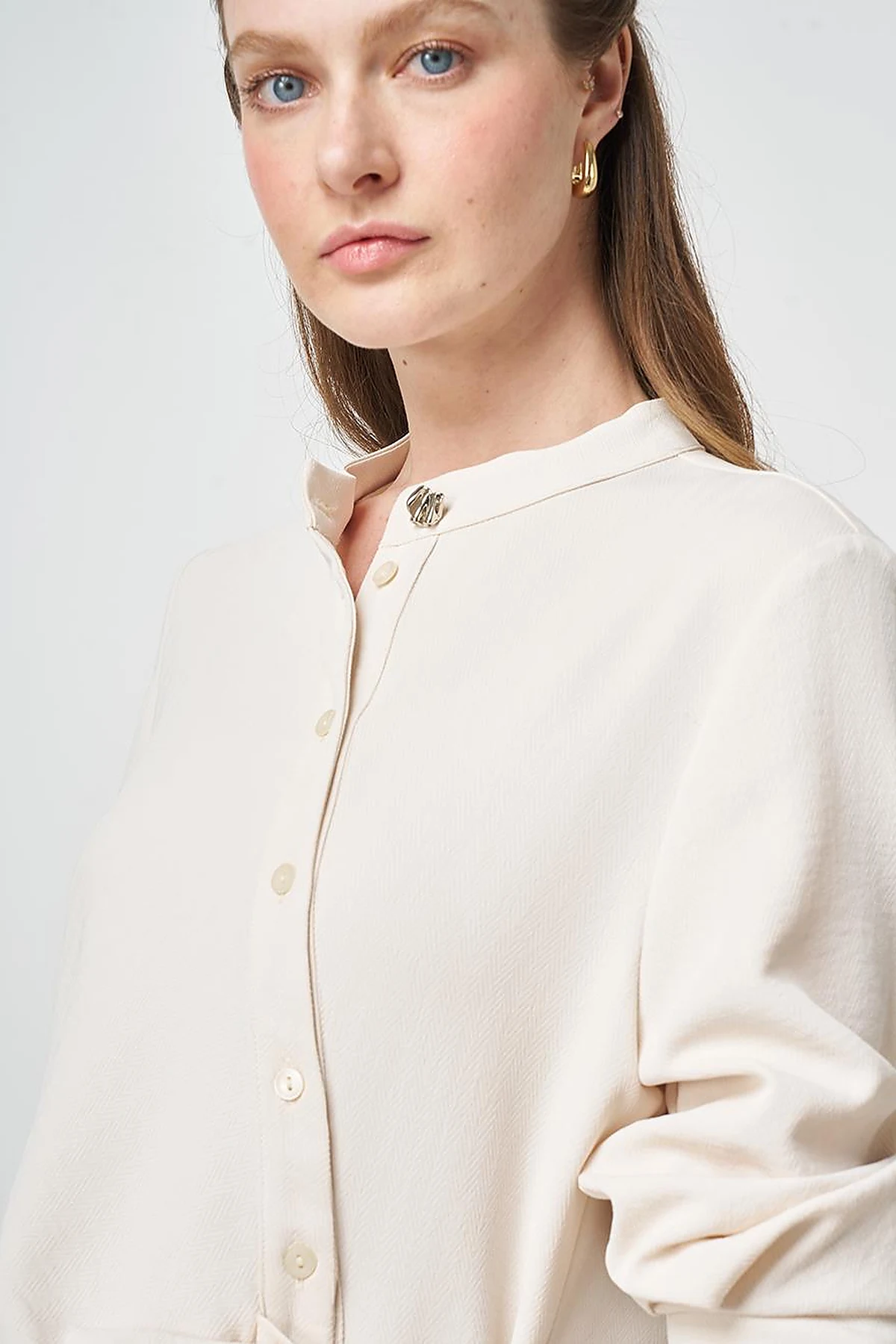 Cross-Buttoned Long Tunic Cream