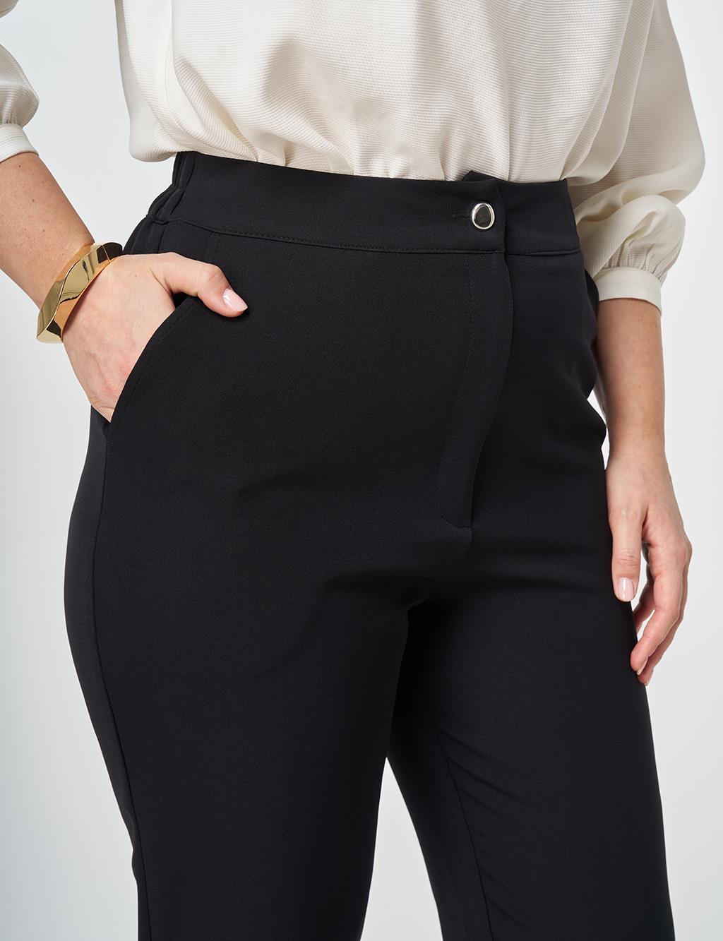 Elastic Waist Slim Leg Pants Black