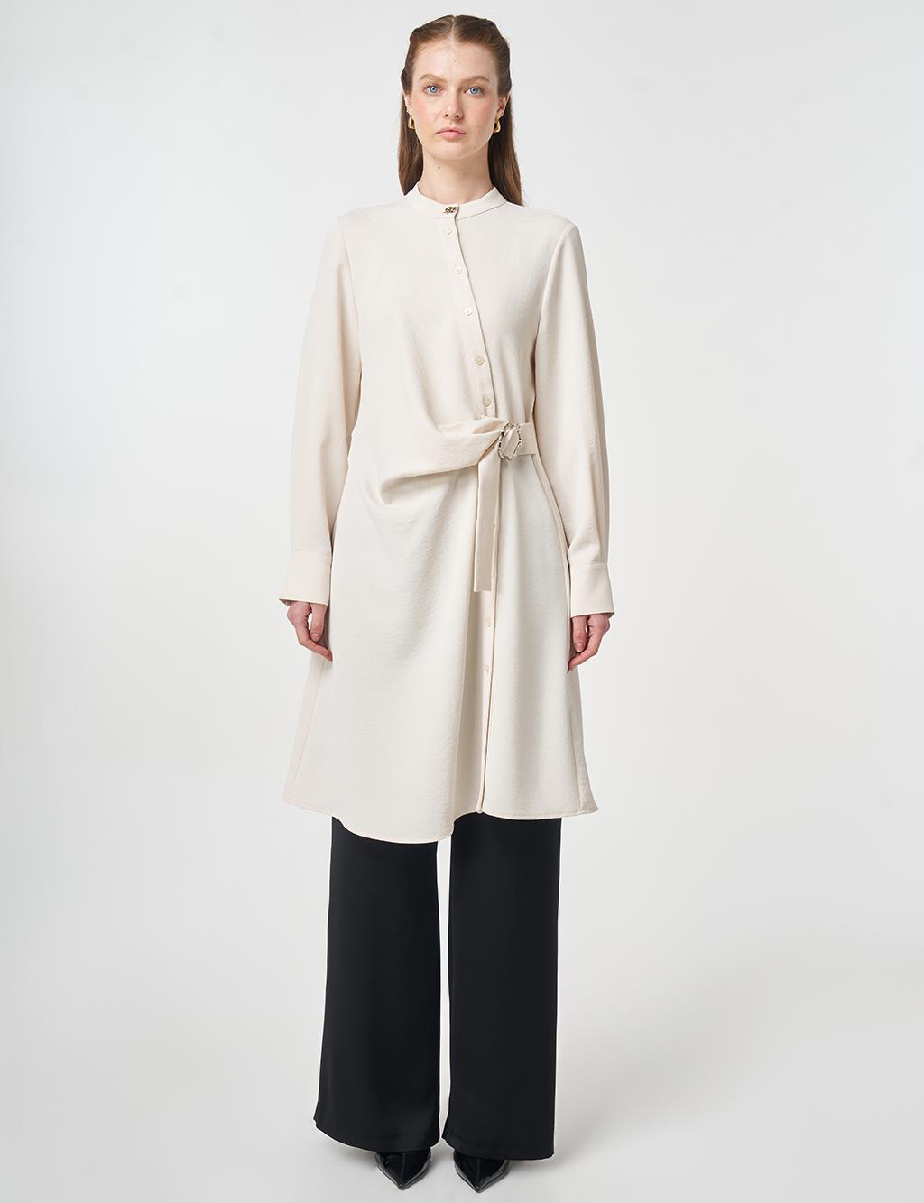 Cross-Buttoned Long Tunic Cream