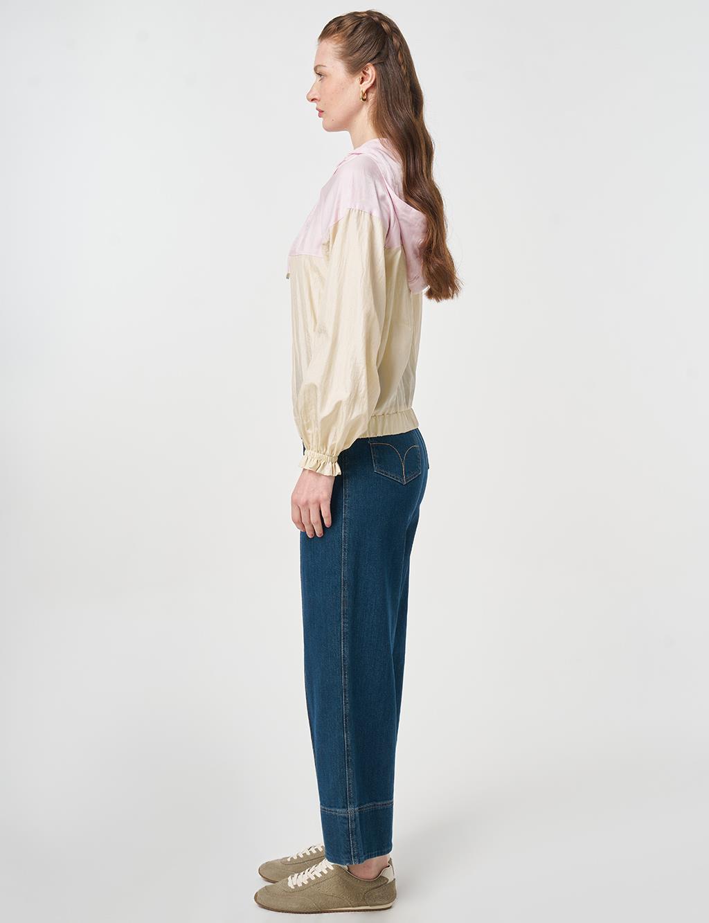 Color Block Hooded Jacket Cream