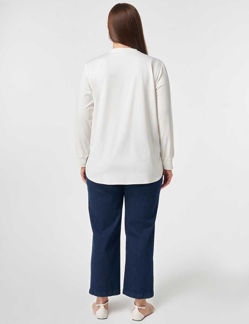 File Garnili Örme Tunik Optik Beyaz