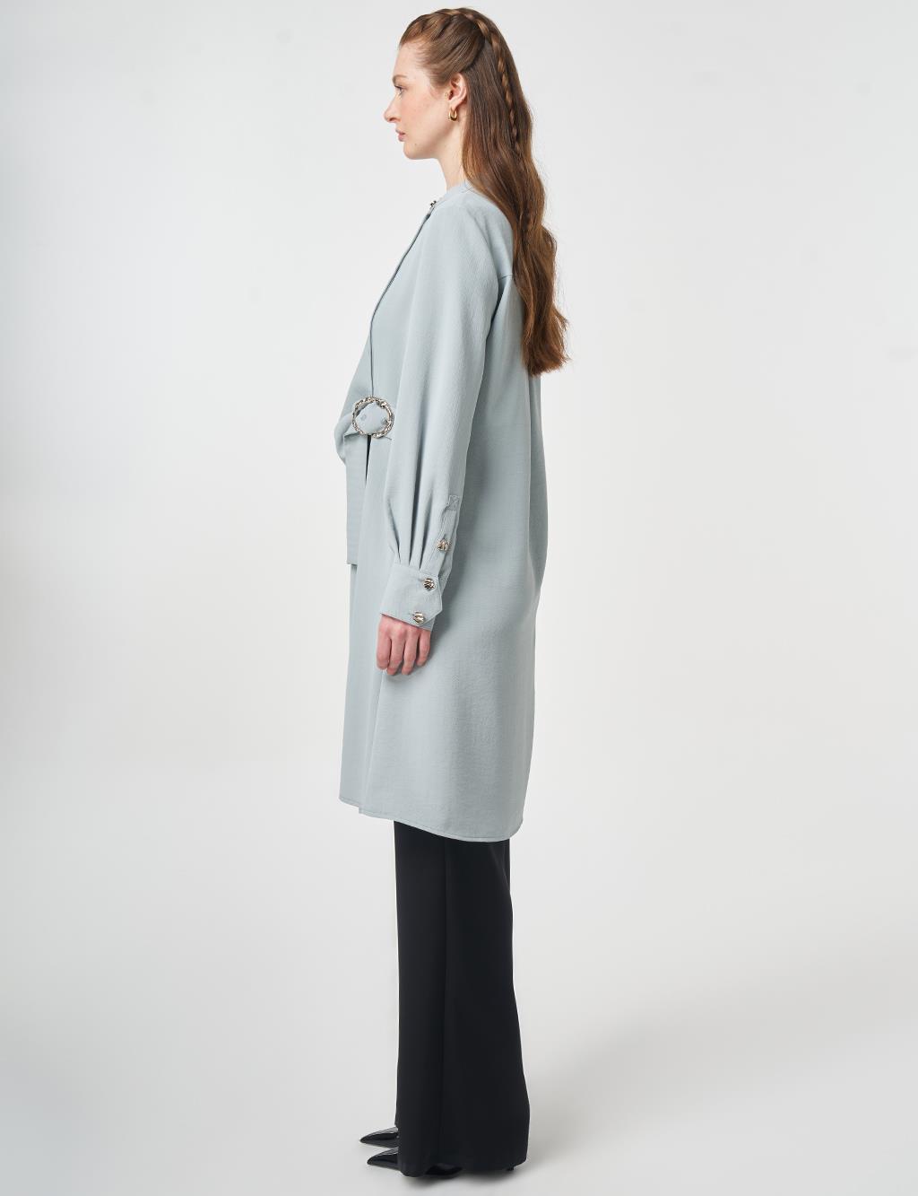 Çapraz Düğmeli Uzun Tunik Gri