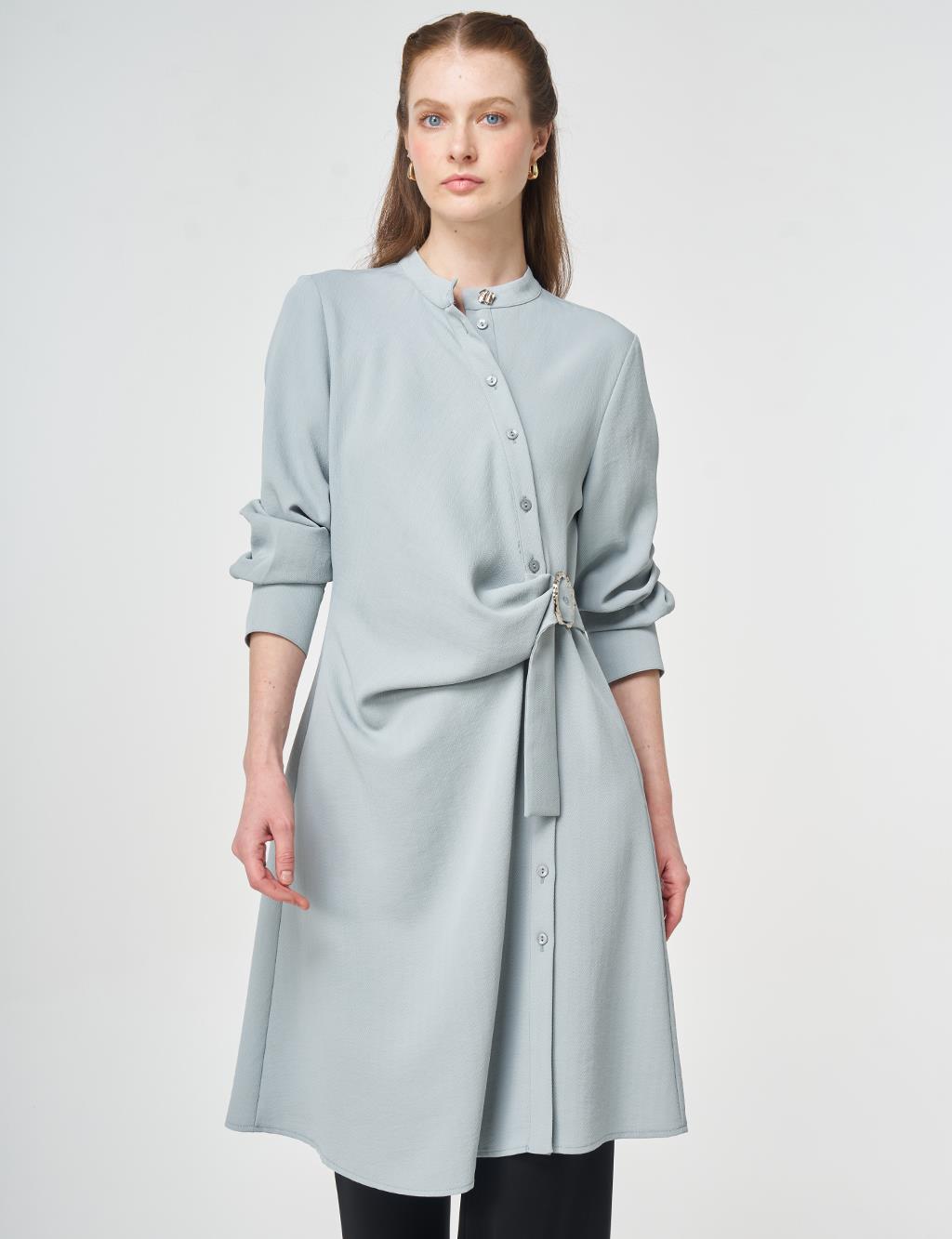 Çapraz Düğmeli Uzun Tunik Gri