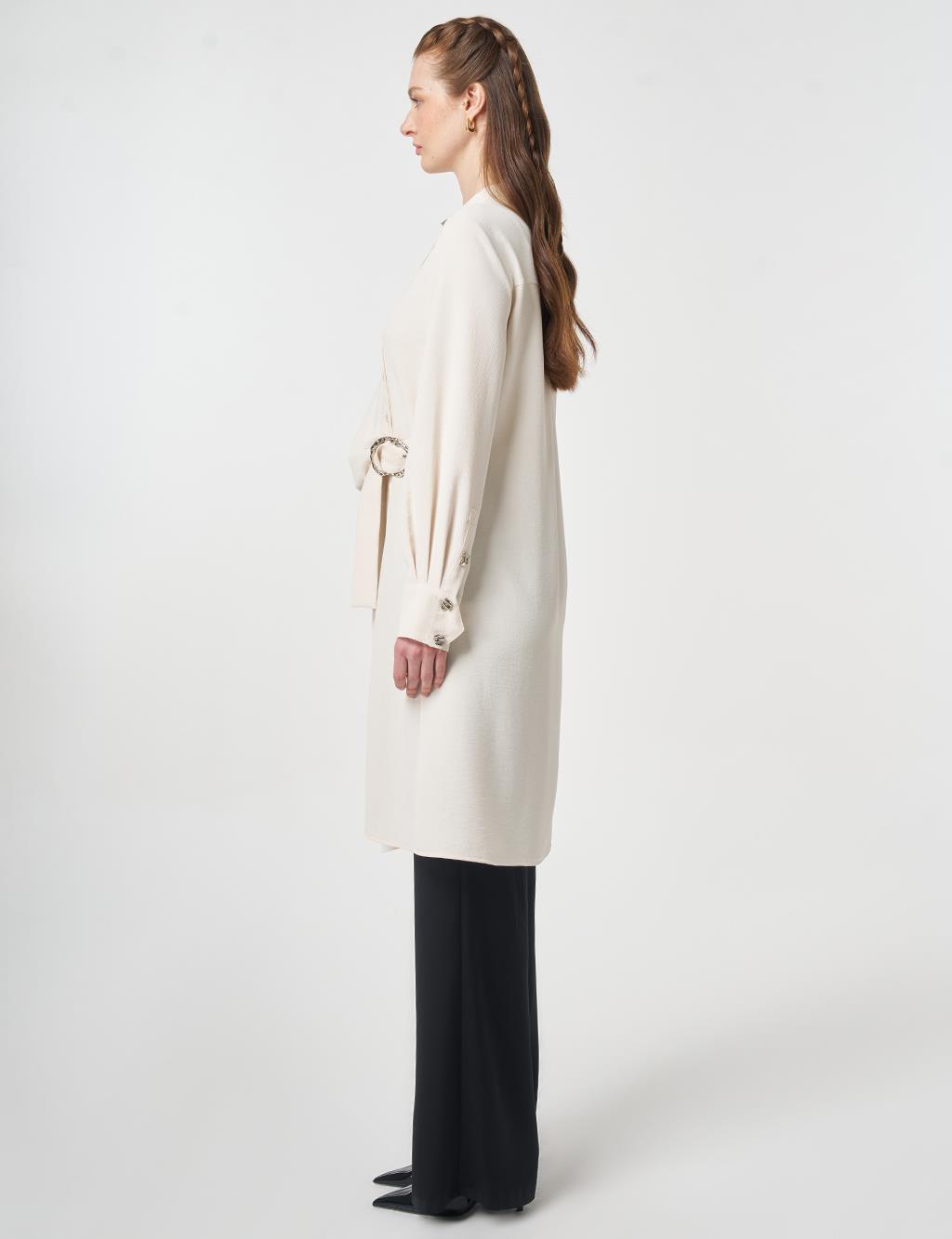 Cross-Buttoned Long Tunic Cream